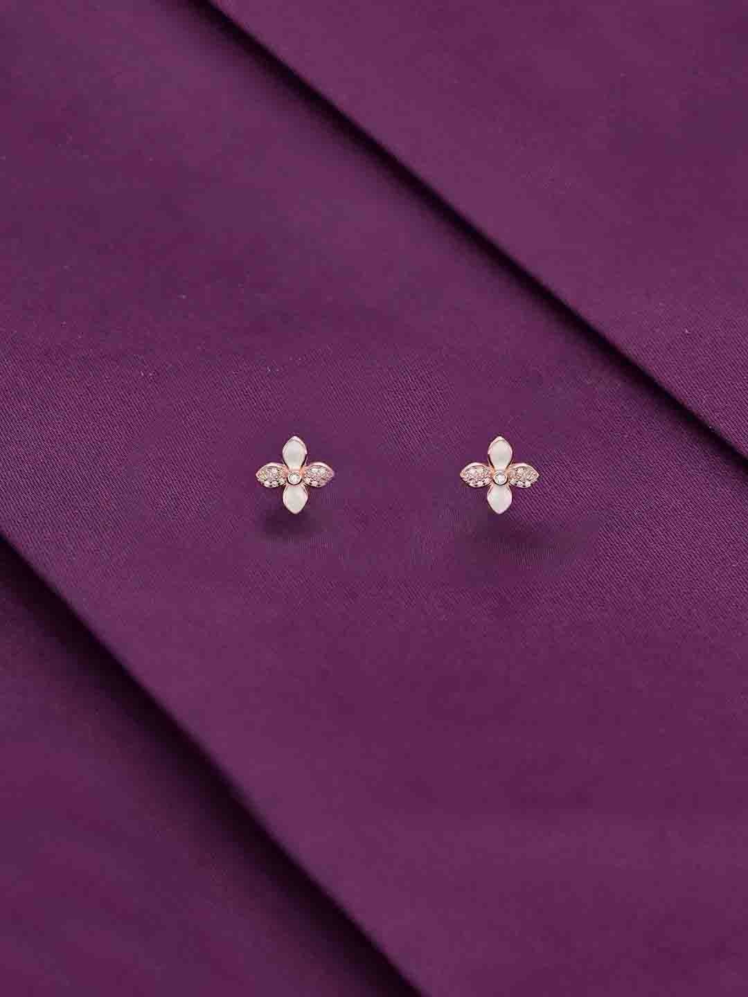 

KAI JEWEL Rose Gold-Plated 92.5 Sterling Silver CZ-Studded Floral Shaped Studs Earrings