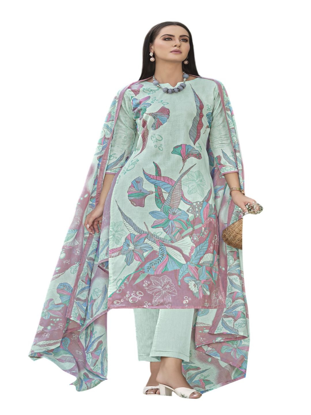 

DRAVINAM Trends Floral Printed Pure Cotton Salwar Suit Unstitched Dress Material, Sea green