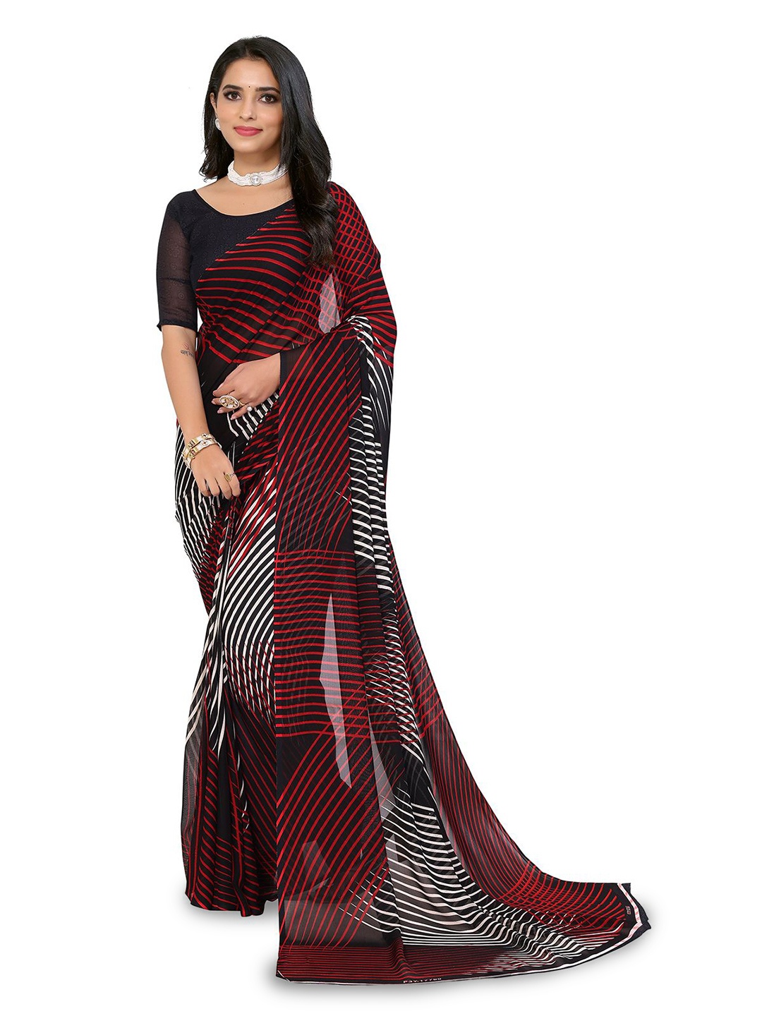 

Moda Rapido Abstract Printed Saree, Black