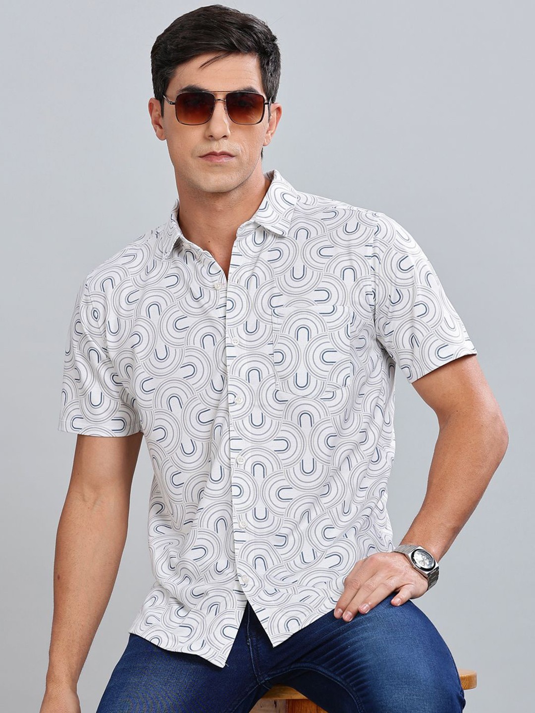 

BULLMER Men Standard Opaque Printed Casual Shirt, White
