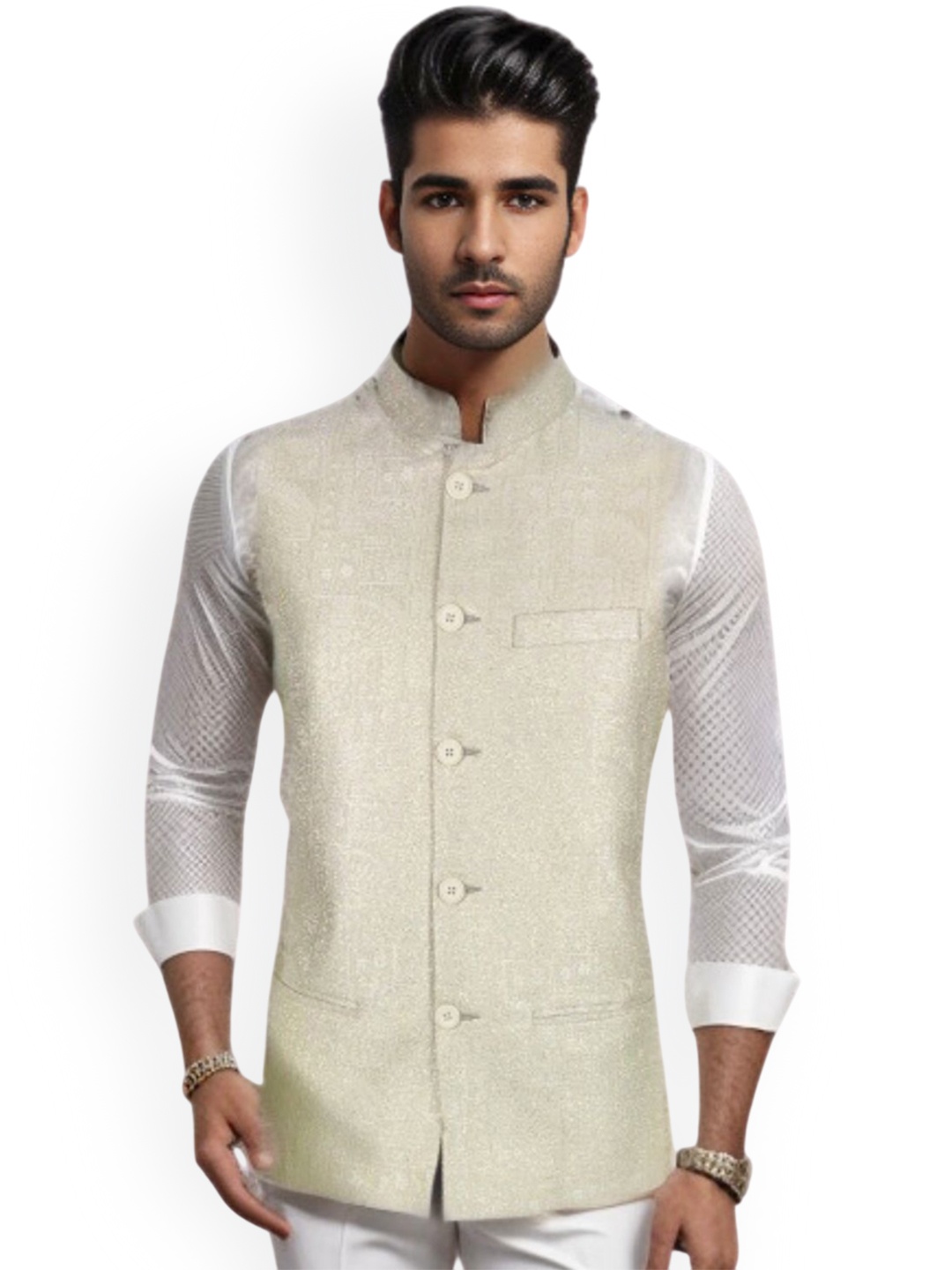 

Blacksmith Woven Design Nehru Jacket, Gold