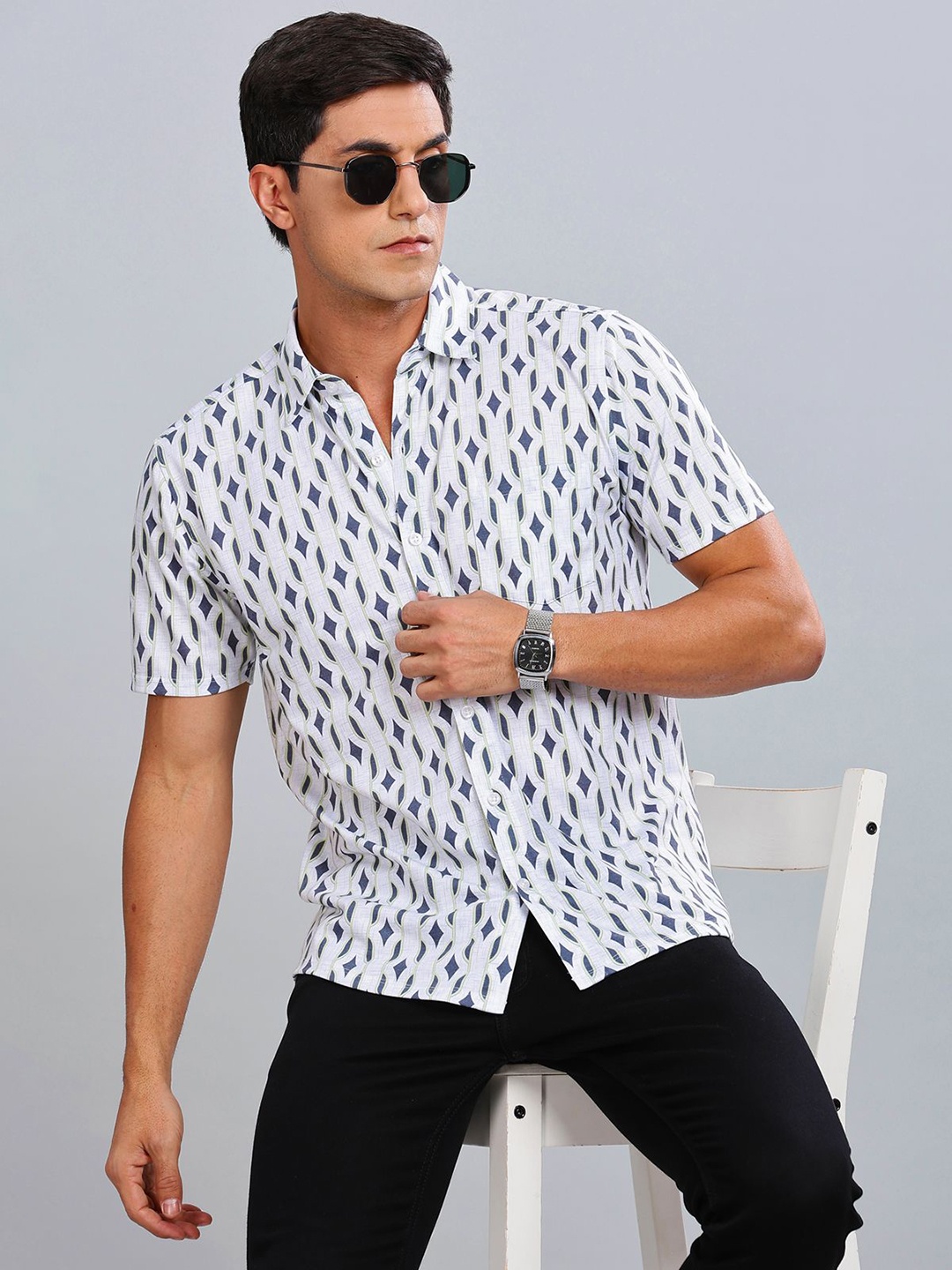 

BULLMER Men Standard Opaque Printed Casual Shirt, White