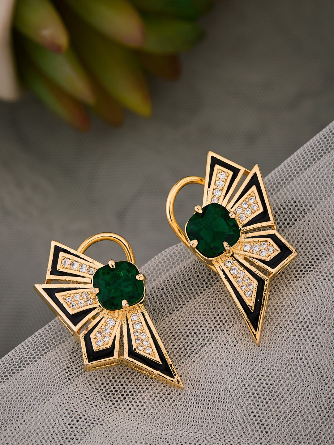 

Atibelle Gold Plated & Green-White Cubic Zirconia Stone Contemporary shaped studs