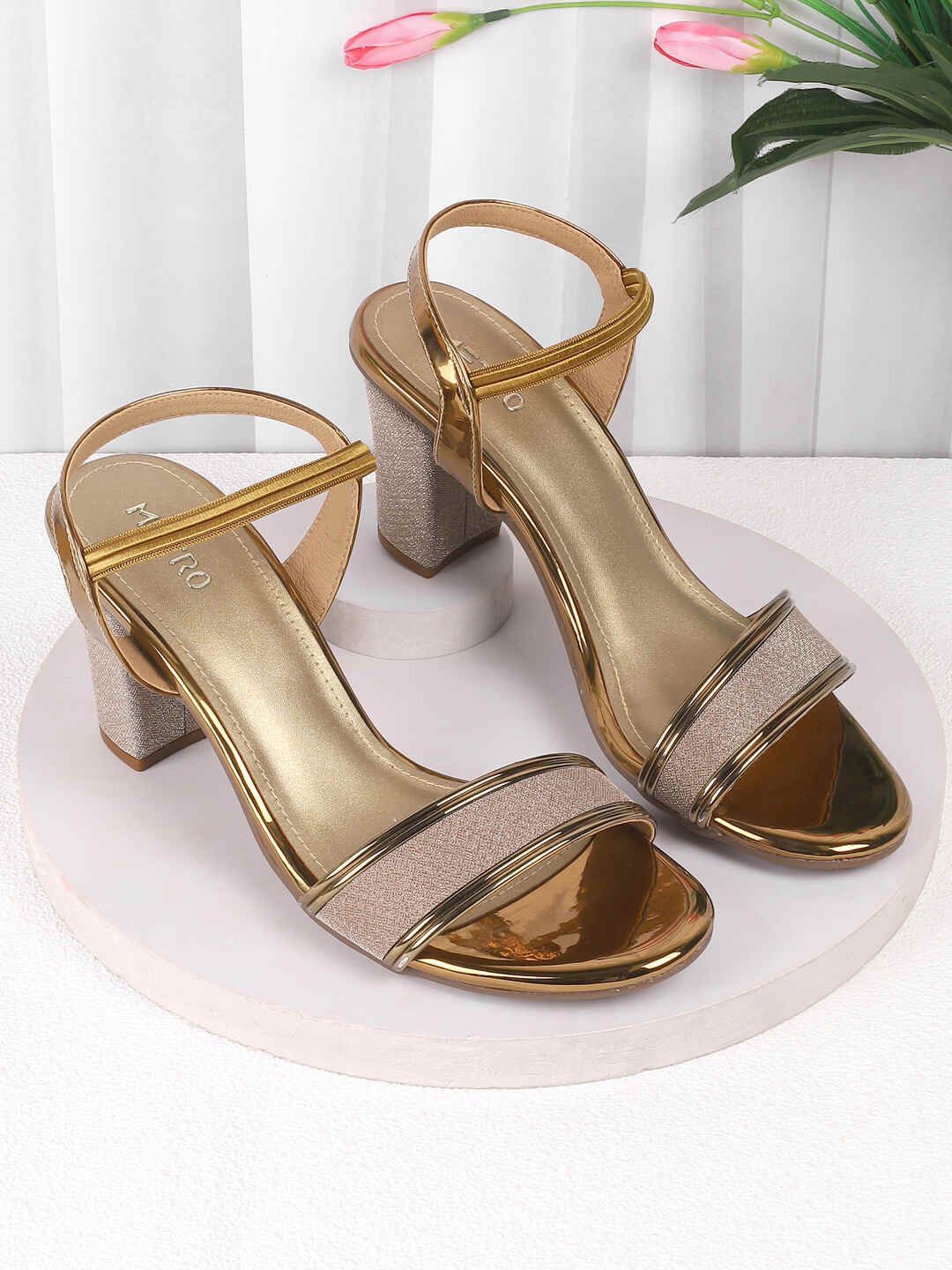 

Metro Women Embellished Block Sandals, Gold