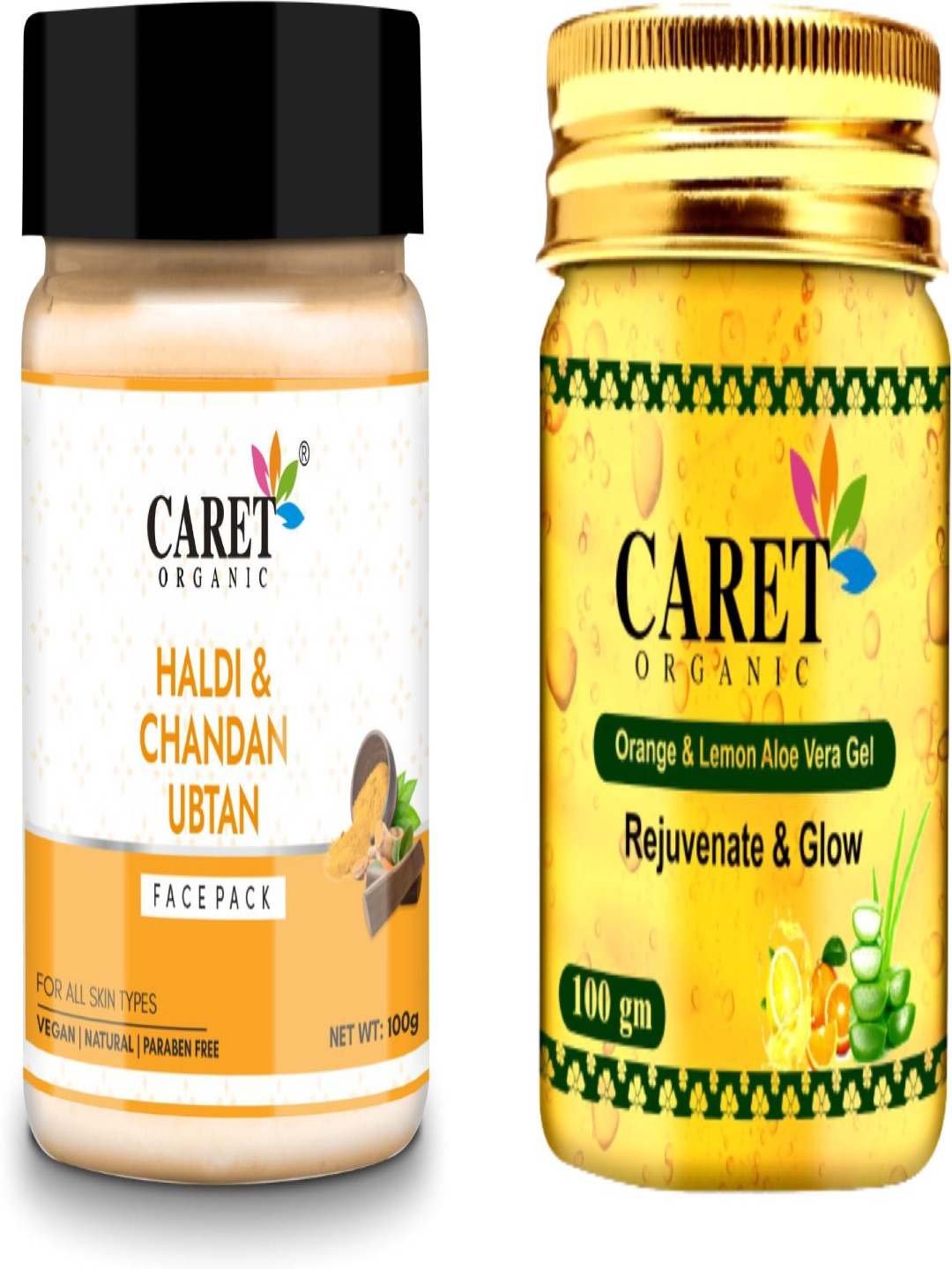 

CARET ORGANIC Set Of 2 Haldi & Chandan Face Pack & Orange & Lemon Gel - 100 g Each, Multi