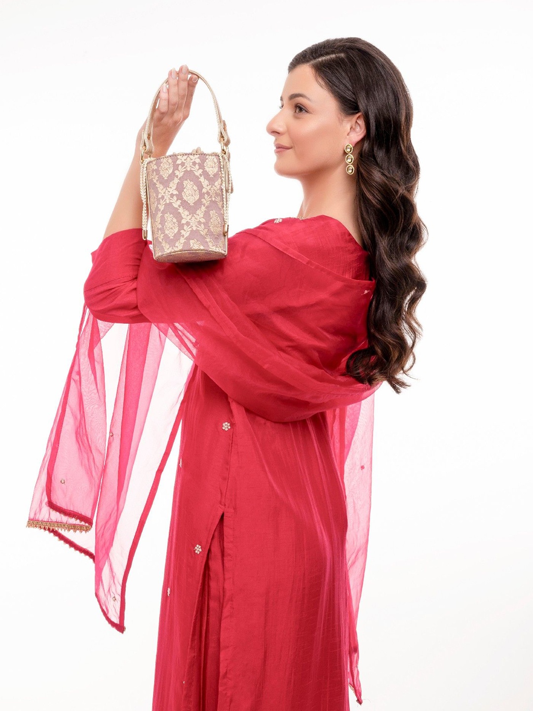 

Suave Bags Anokhi Barcade Bucket Floral Self Design Synthetic Leather Handheld Bag, Mauve