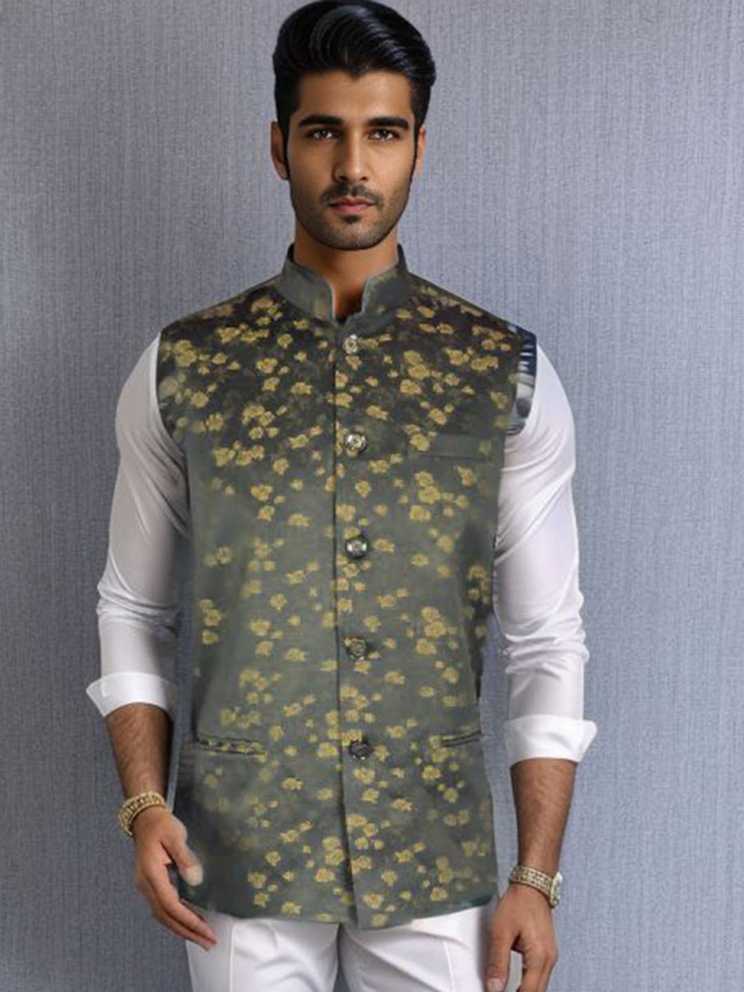 

Blacksmith Woven Design Nehru Jacket, Green