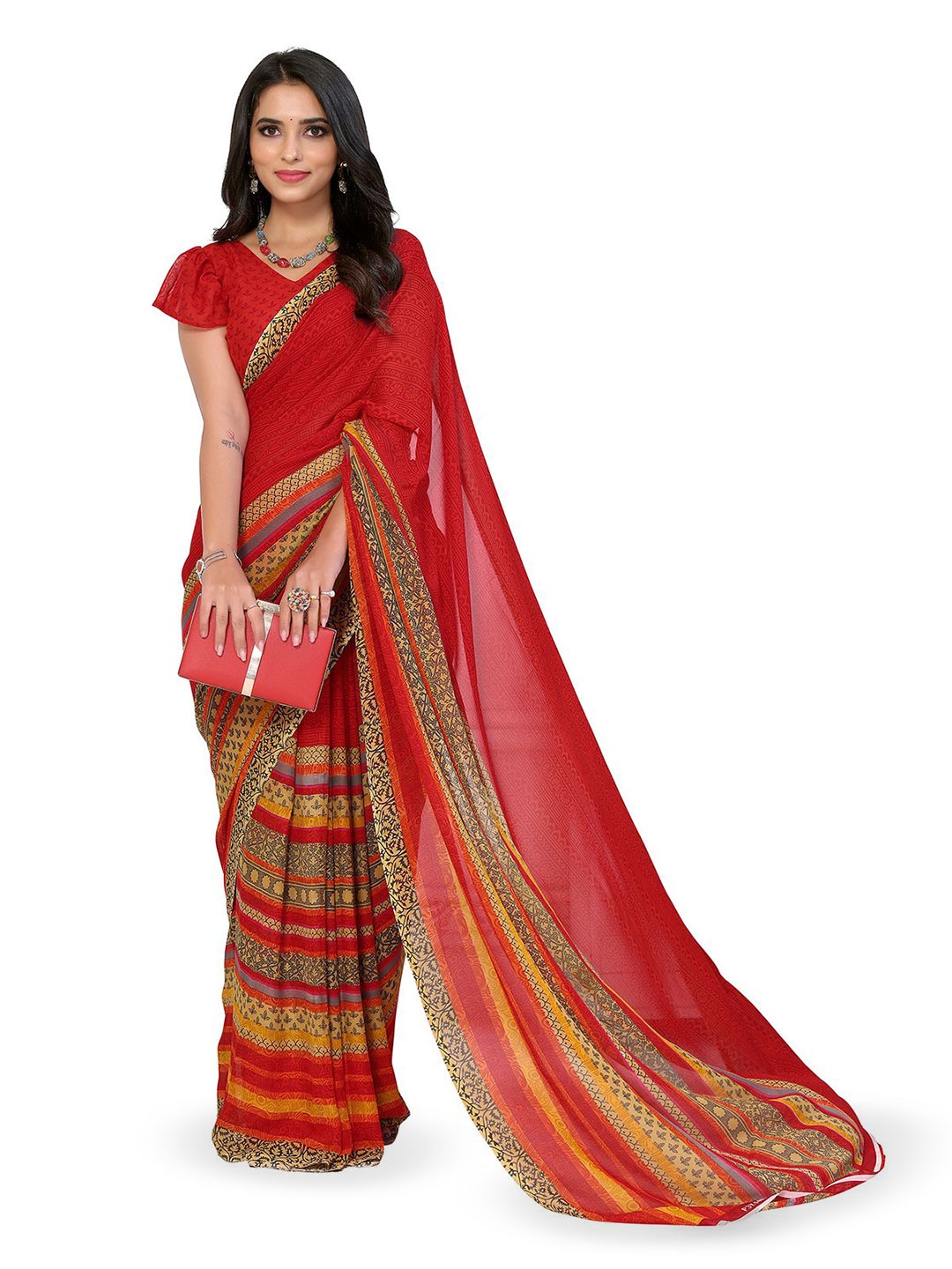 

Moda Rapido Ethnic Motifs Printed Saree, Red