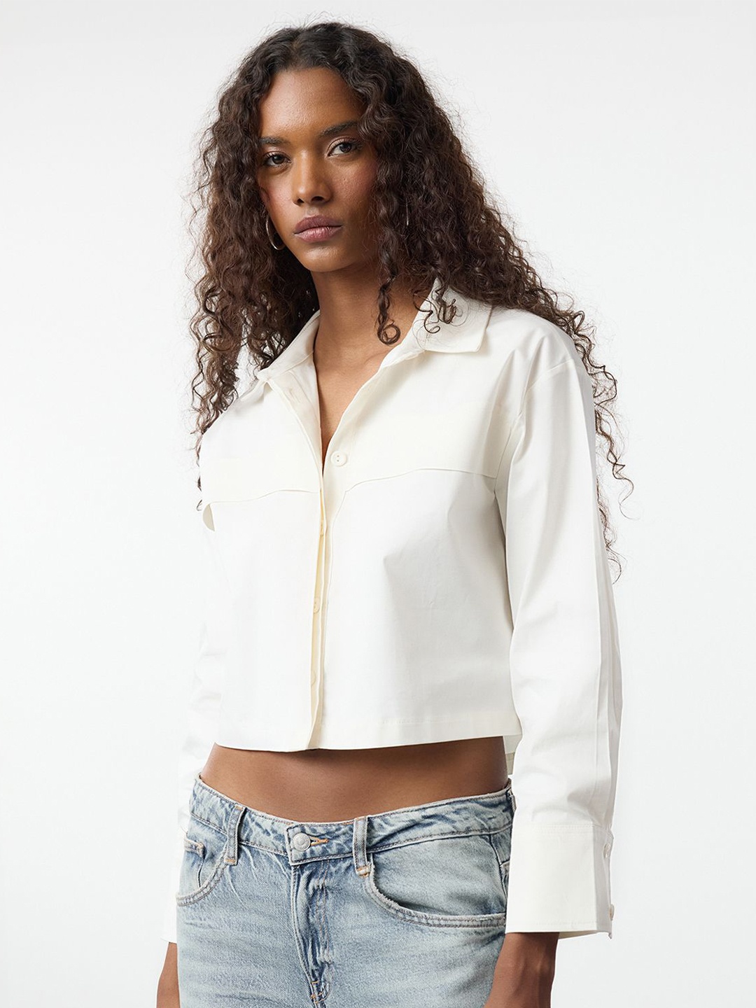 

Trendyol Women Boxy Fit Spread Collar Solid Cotton Casual Shirt, White