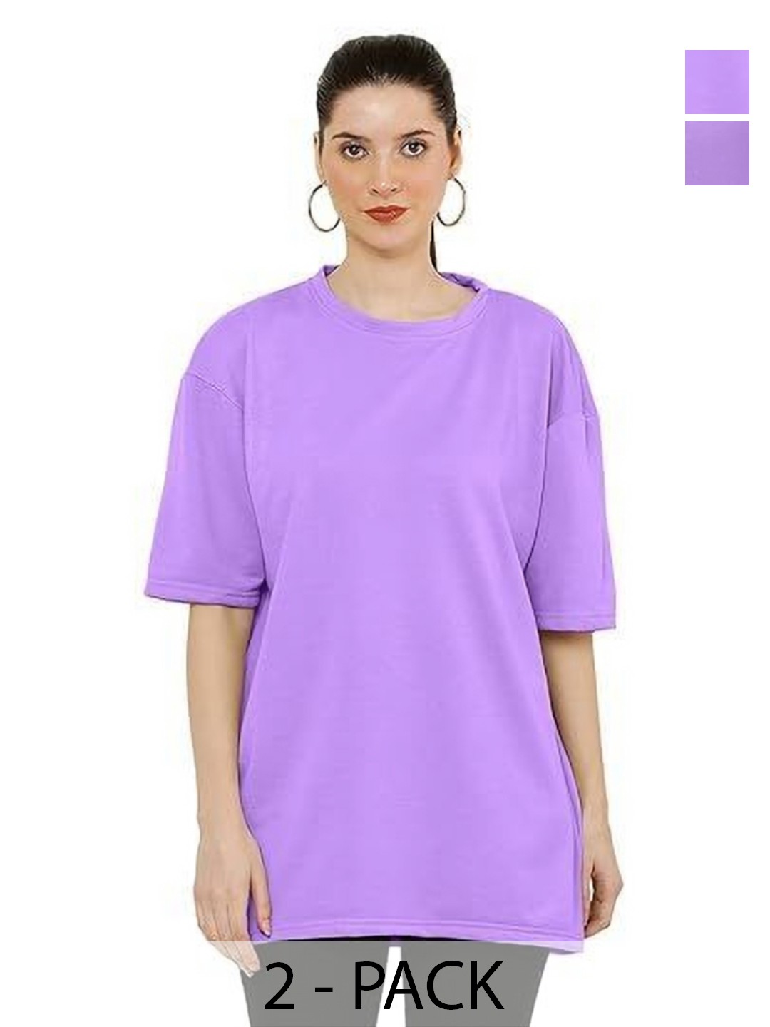 

NOTWILD Women Pack Of 2 Solid Round Neck Cotton Oversized T-shirts, Lavender