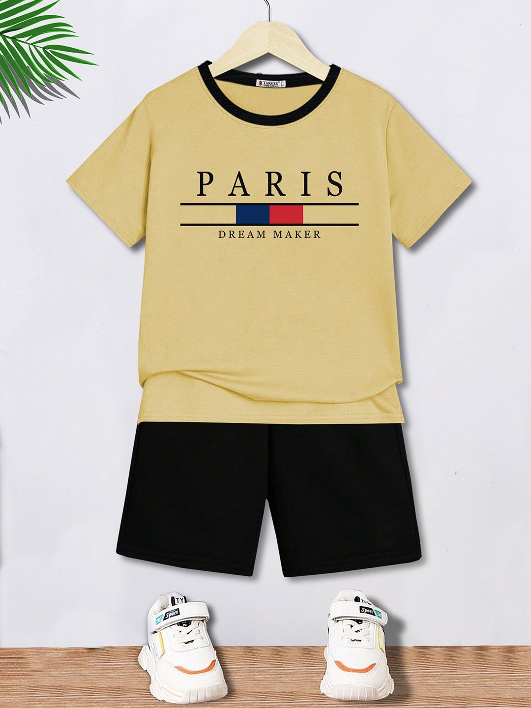 

BAESD Kids Printed Pure Cotton T-Shirt With Shorts, Beige