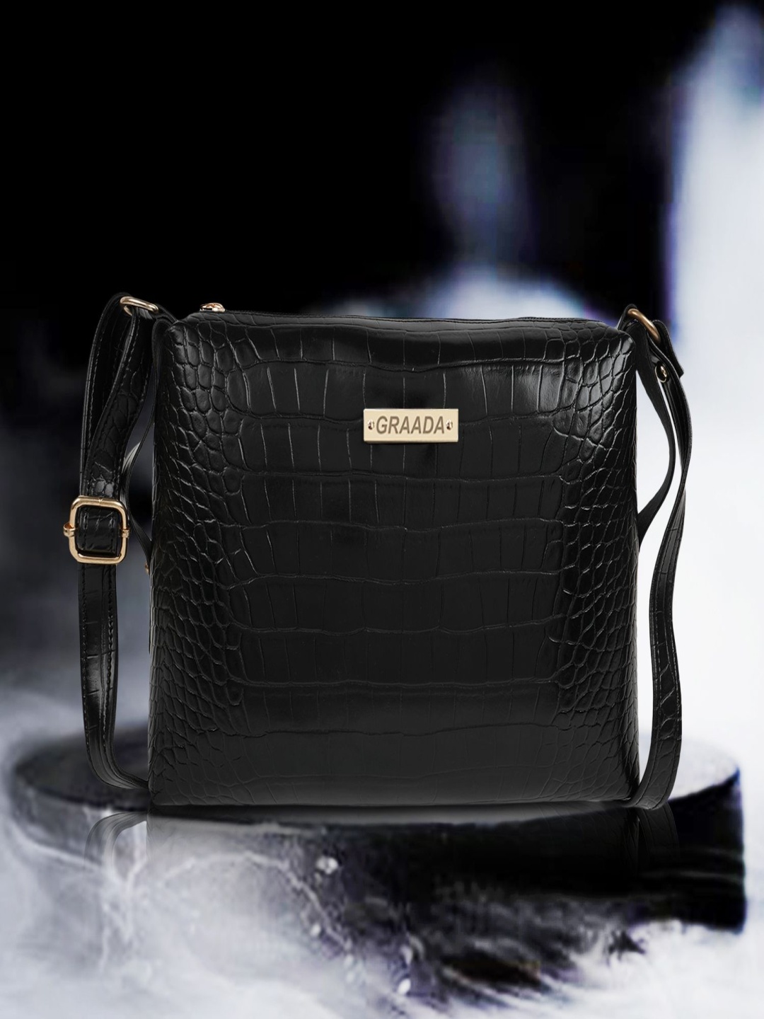 

GRAADA Women Solid Crossbody Leather Sling Bag, Black