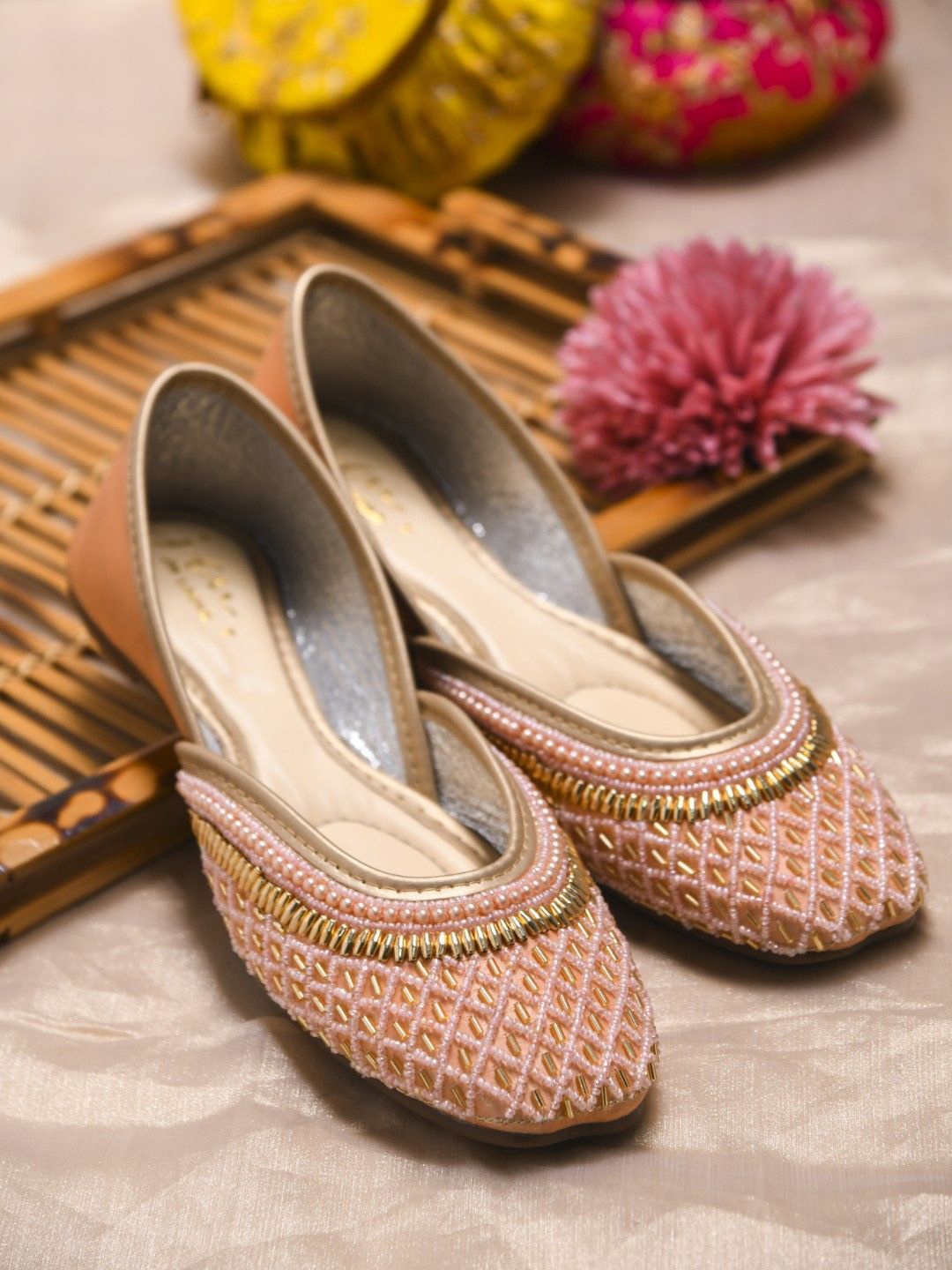 

JM Looks Women Embellished Mojaris Flats, Peach