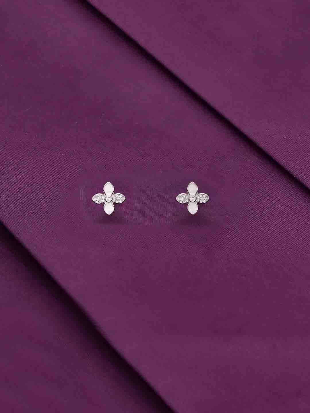 

KAI JEWEL Rhodium-Plated 92.5 Sterling Silver Cubic Zirconia-Studded Floral Studs Earrings