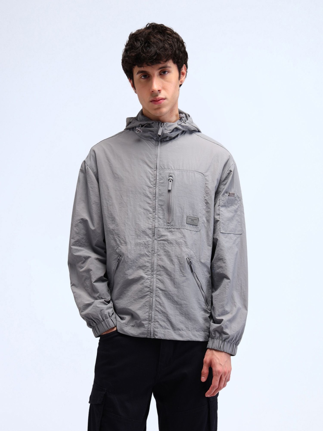 

Flying Machine Men Hooded Solid Casual Bomber Jacket, Grey