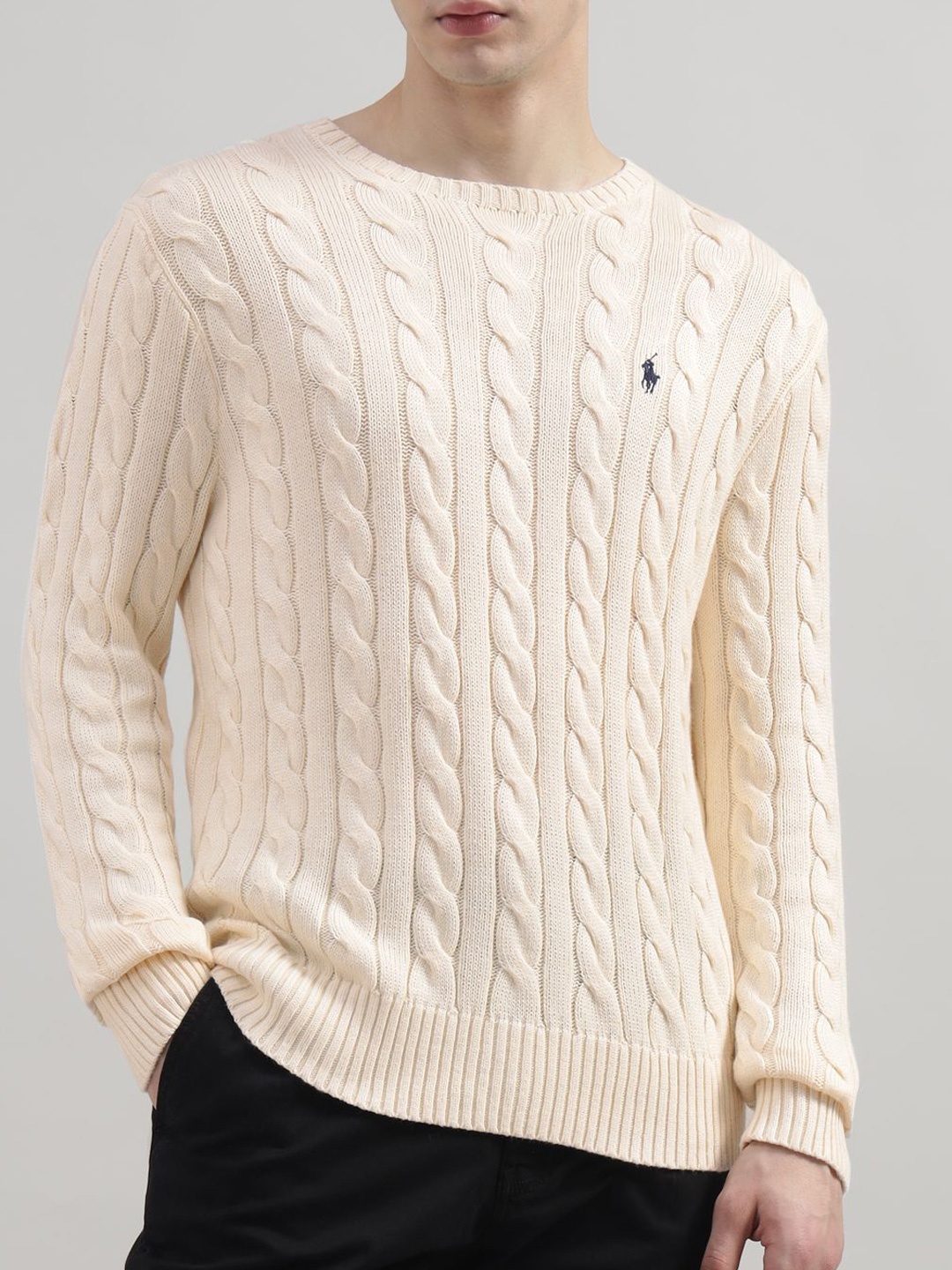 

Polo Ralph Lauren Men Pure Cotton Natural Cable Knit Cotton Sweater, Beige