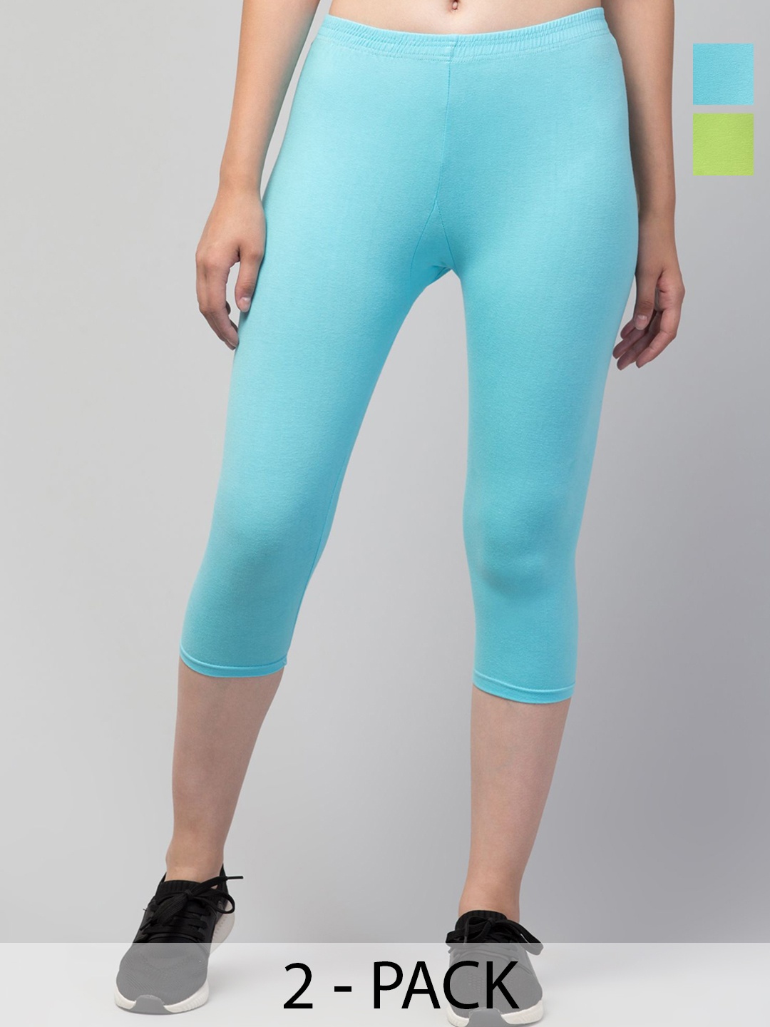 

CKARFE Women Pack of 2 Skinny Fit Capris, Turquoise blue