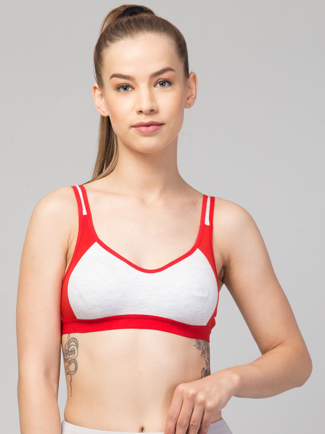 

ULLAS Women Pack Of 2 Colourblocked Full Coverage Cotton Workout Bra, Red