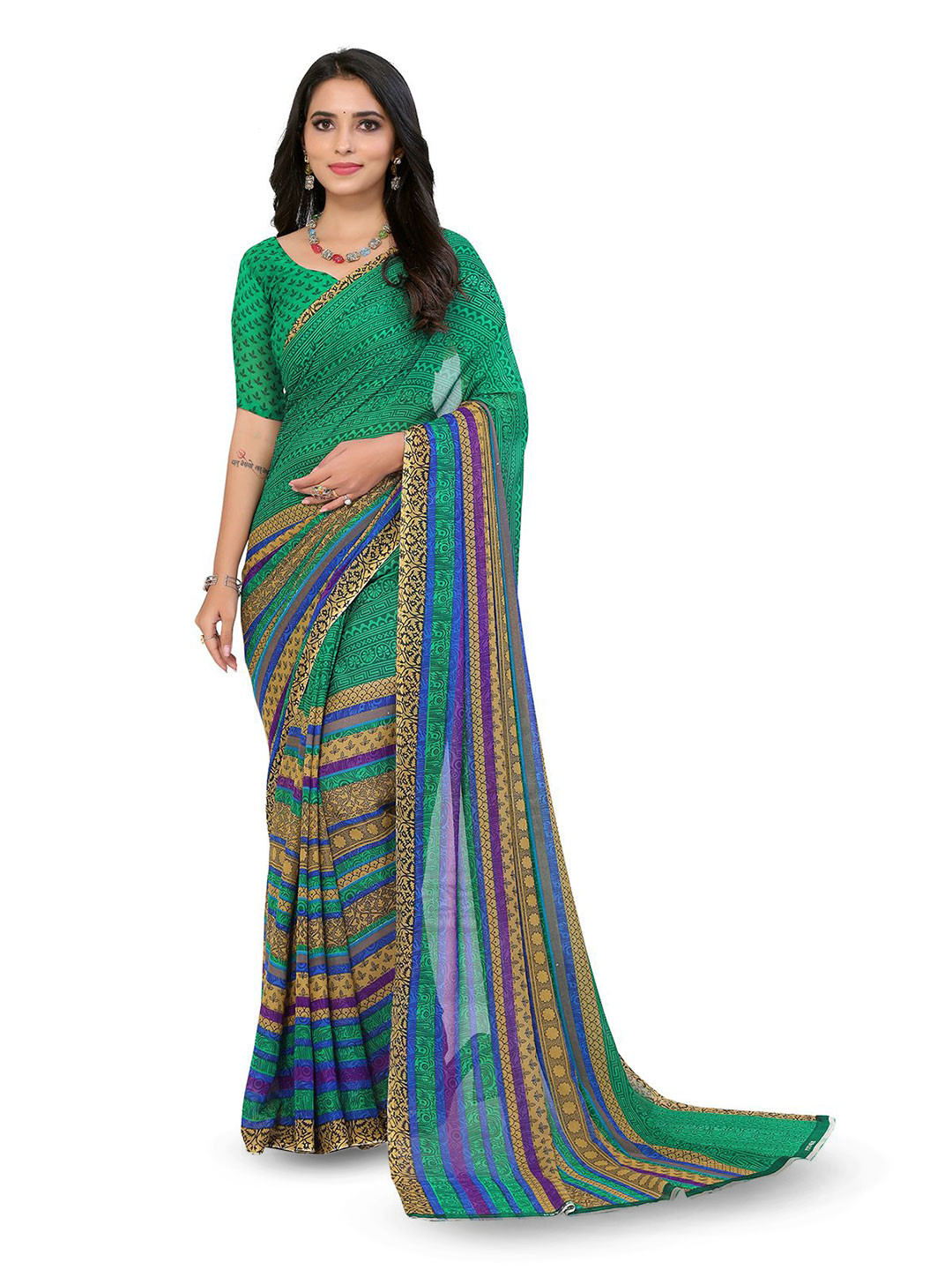 

Moda Rapido Geometric Printed Saree, Green