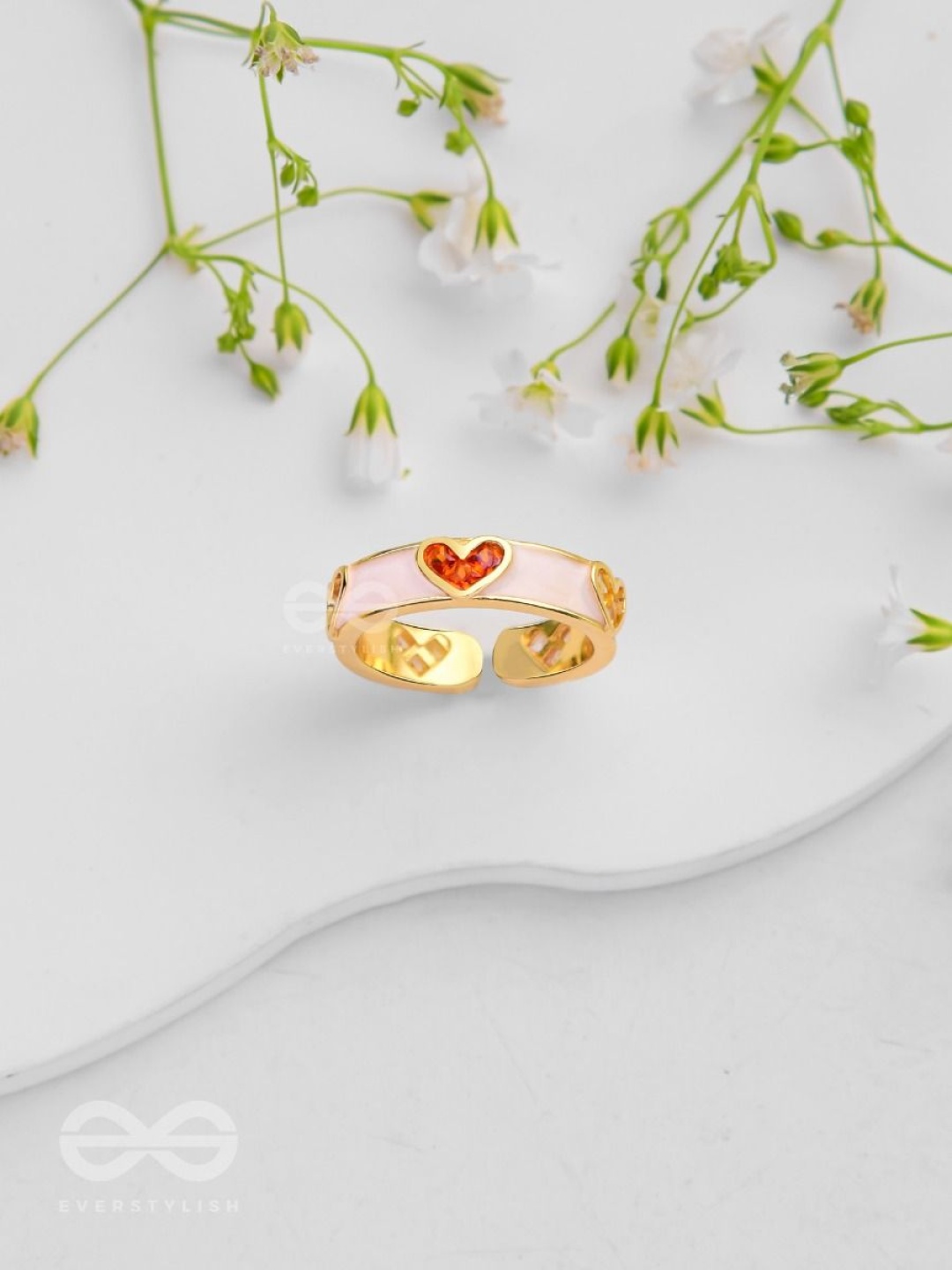 

EVERSTYLISH Adorable Affection Heart Enamelled & Cubic Zirconia Studded Finger Ring, Gold