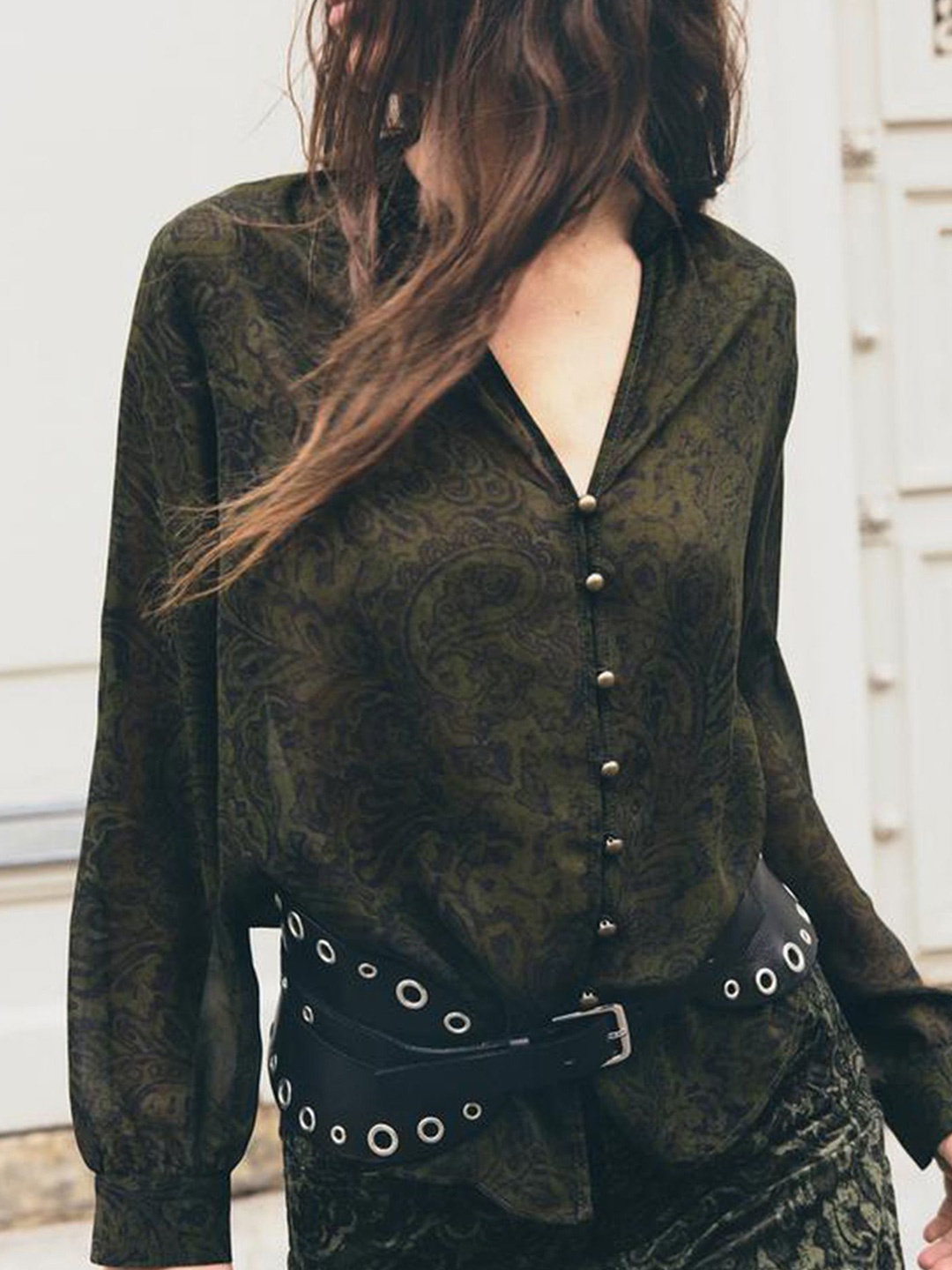 

LULU & SKY Women Ethnic Motifs Printed Shirt Style Top, Green