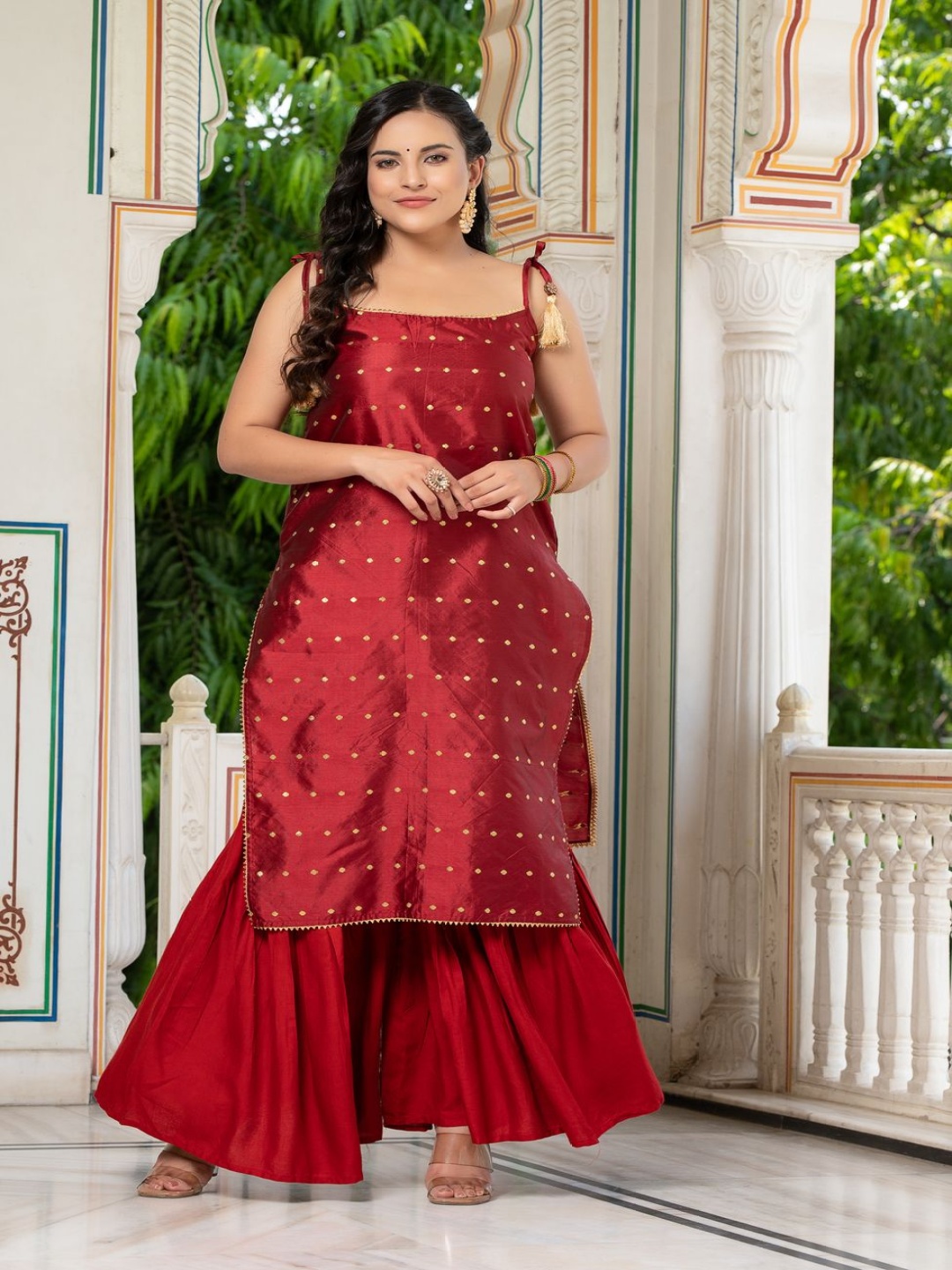 

Moda Rapido Women Regular Pure Silk Kurta with Sharara, Red