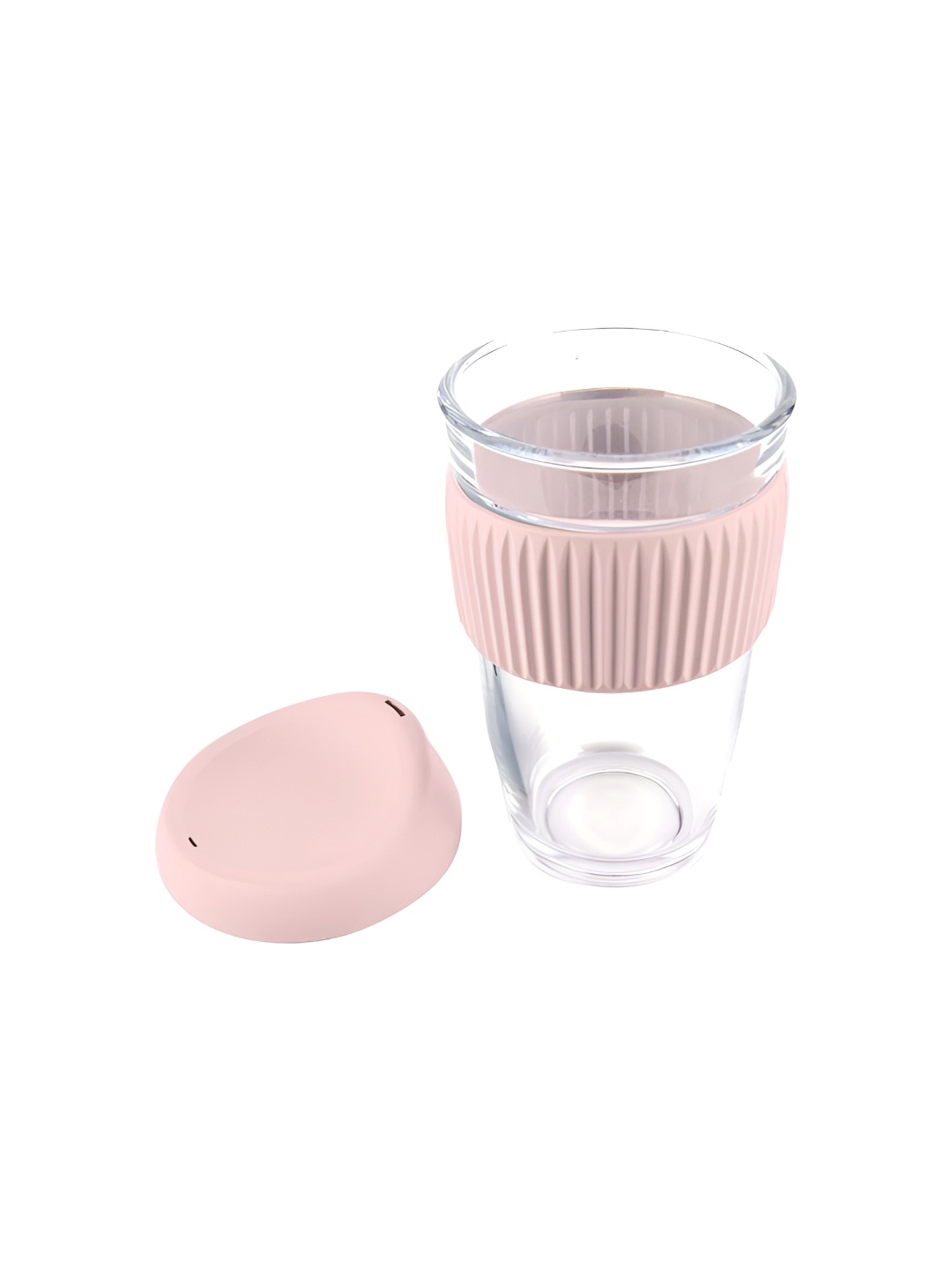 

We3 Pink & Transparent Glass Matte Cup with Lid 500ml