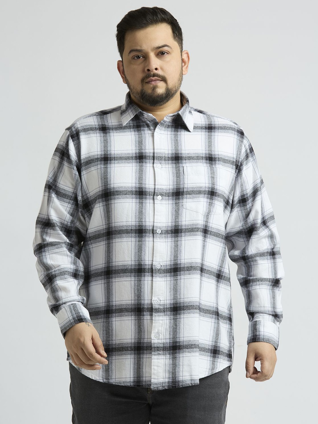 

Sizeupp Men Plus Size Standard Oversized Fit Tartan Checked Cotton Formal Shirt, White