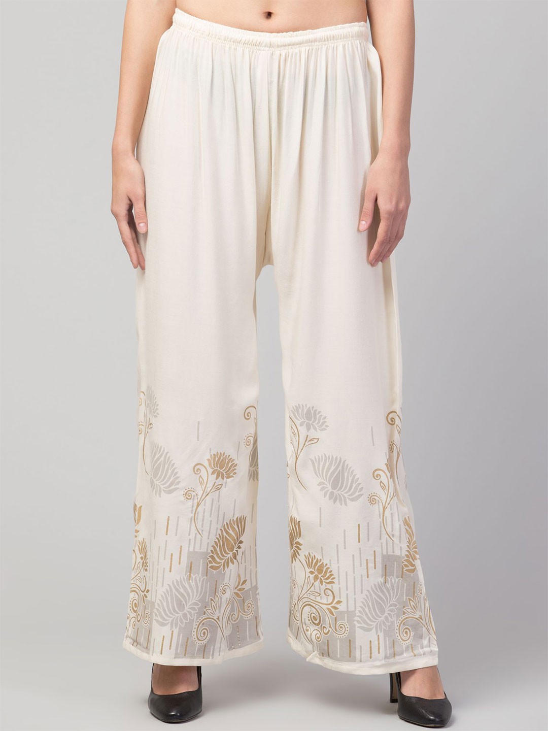 

STYLE PREZONE Women Wide Leg Ethnic Printed Palazzos, Off white