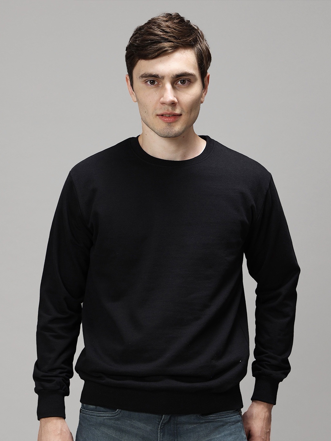 

GREEN AGE Men Round Neck Cotton Sweatshirt, Black