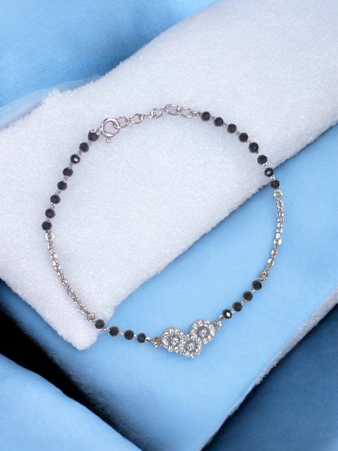 

Taraash 925 Sterling Silver Three-Stone Studded & Beaded Pendant Mangalsutra Bracelet