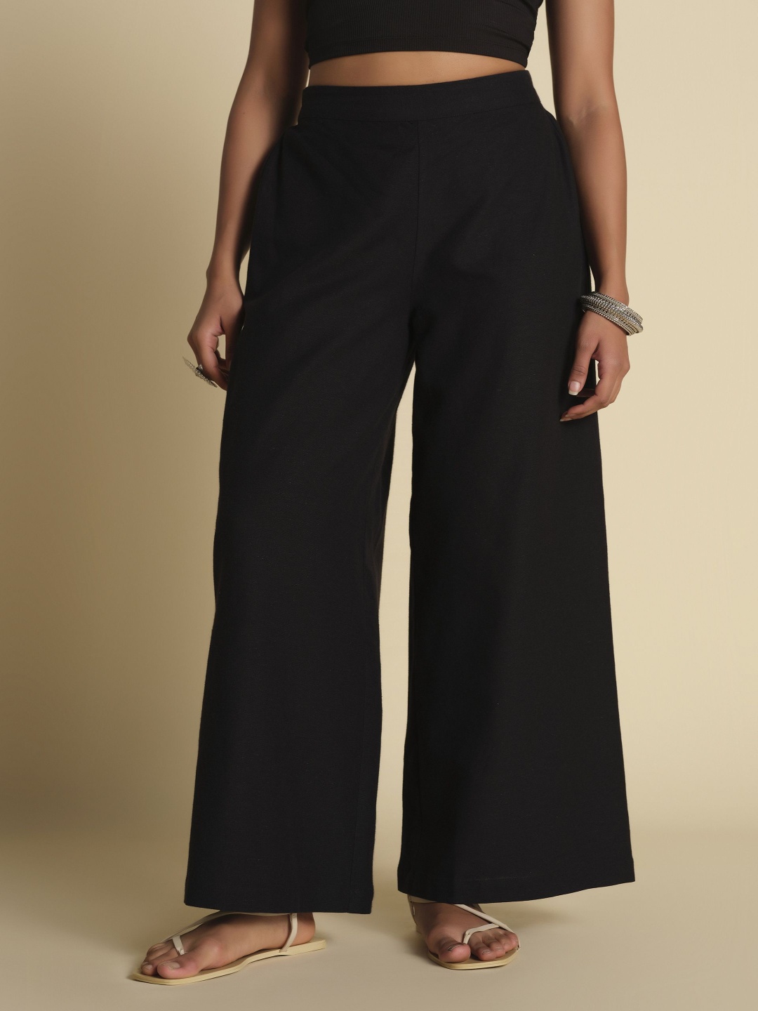 

Global Desi Women Relaxed Fit Trousers, Black