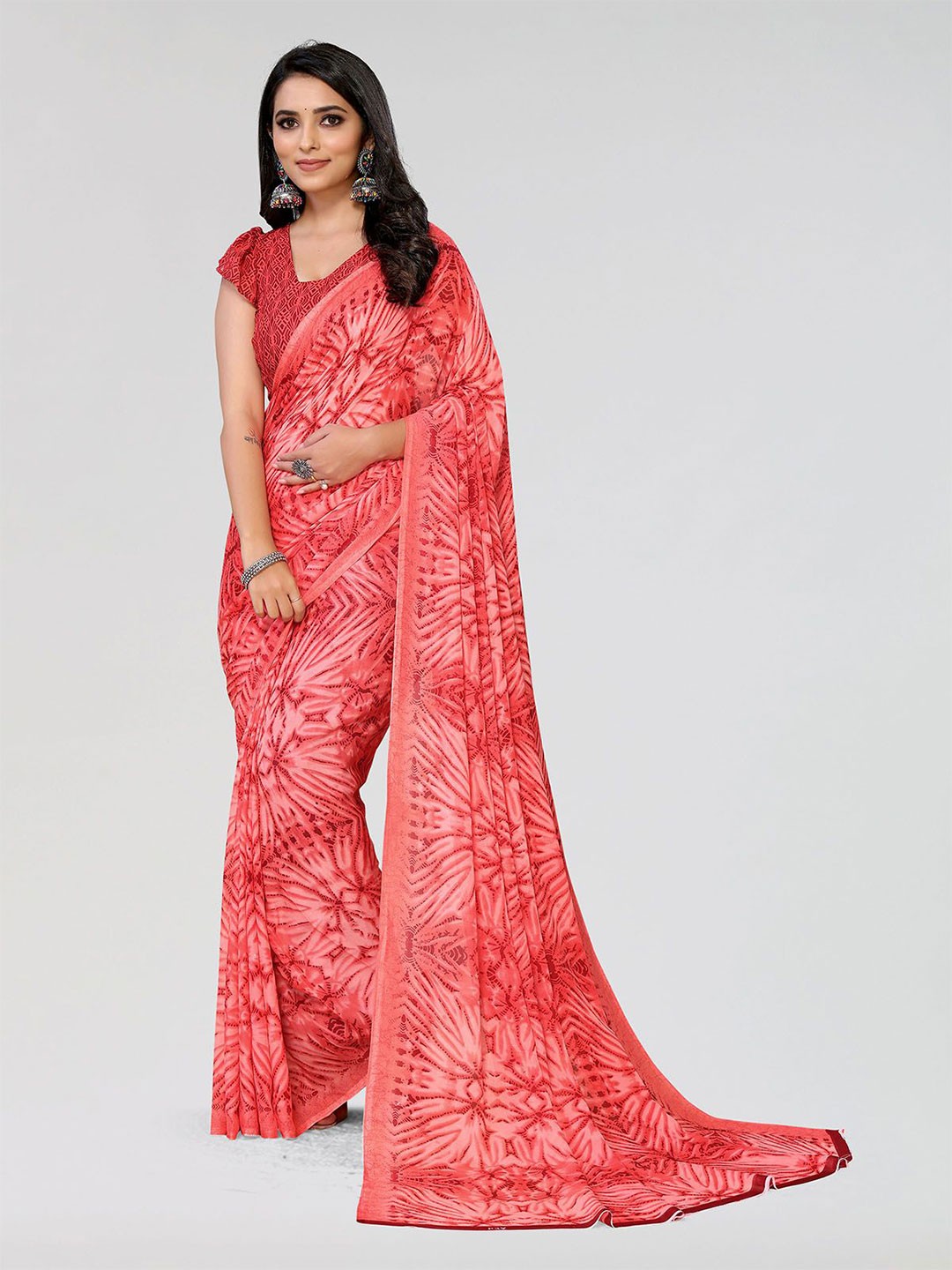 

Moda Rapido Georgette Printed Saree, Red