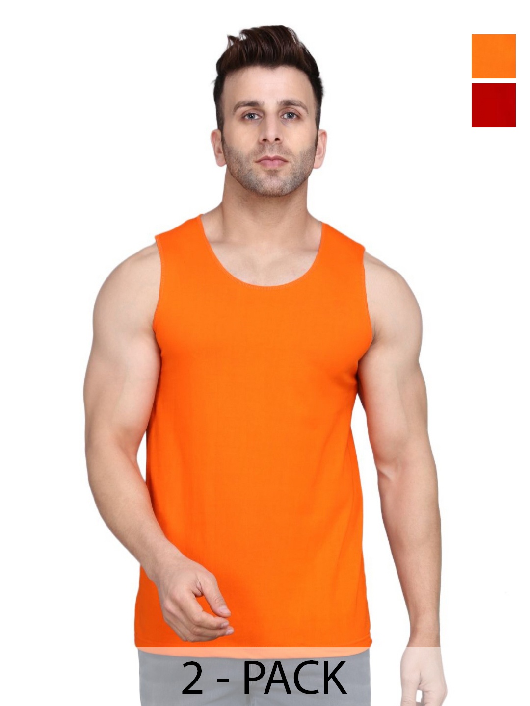 

WOOSTRO Men Pack Of 2 Solid Round Neck Cotton Slim Fit T-shirts, Orange