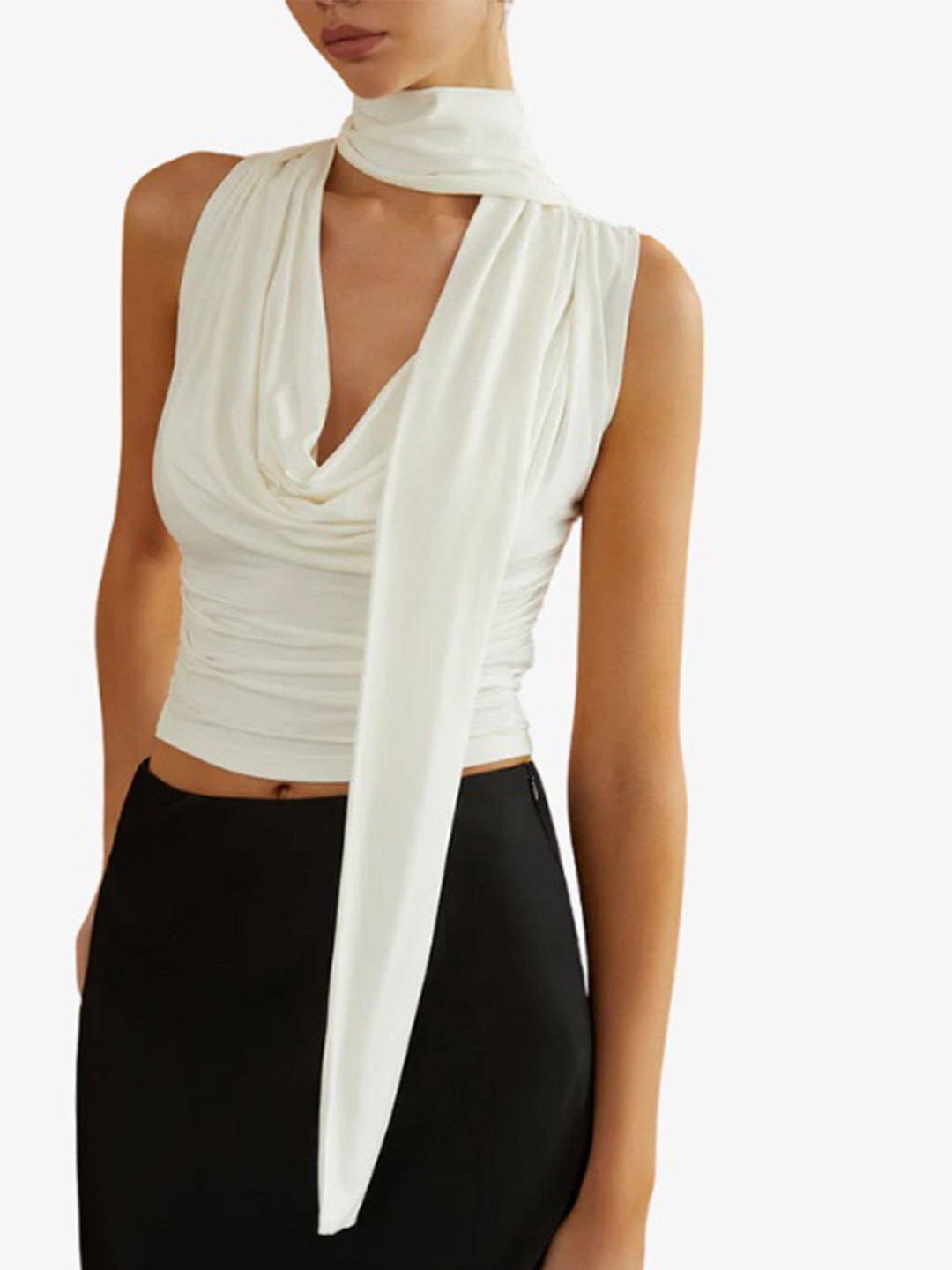 

LULU & SKY Ruched Detail Fitted Crop Top, White