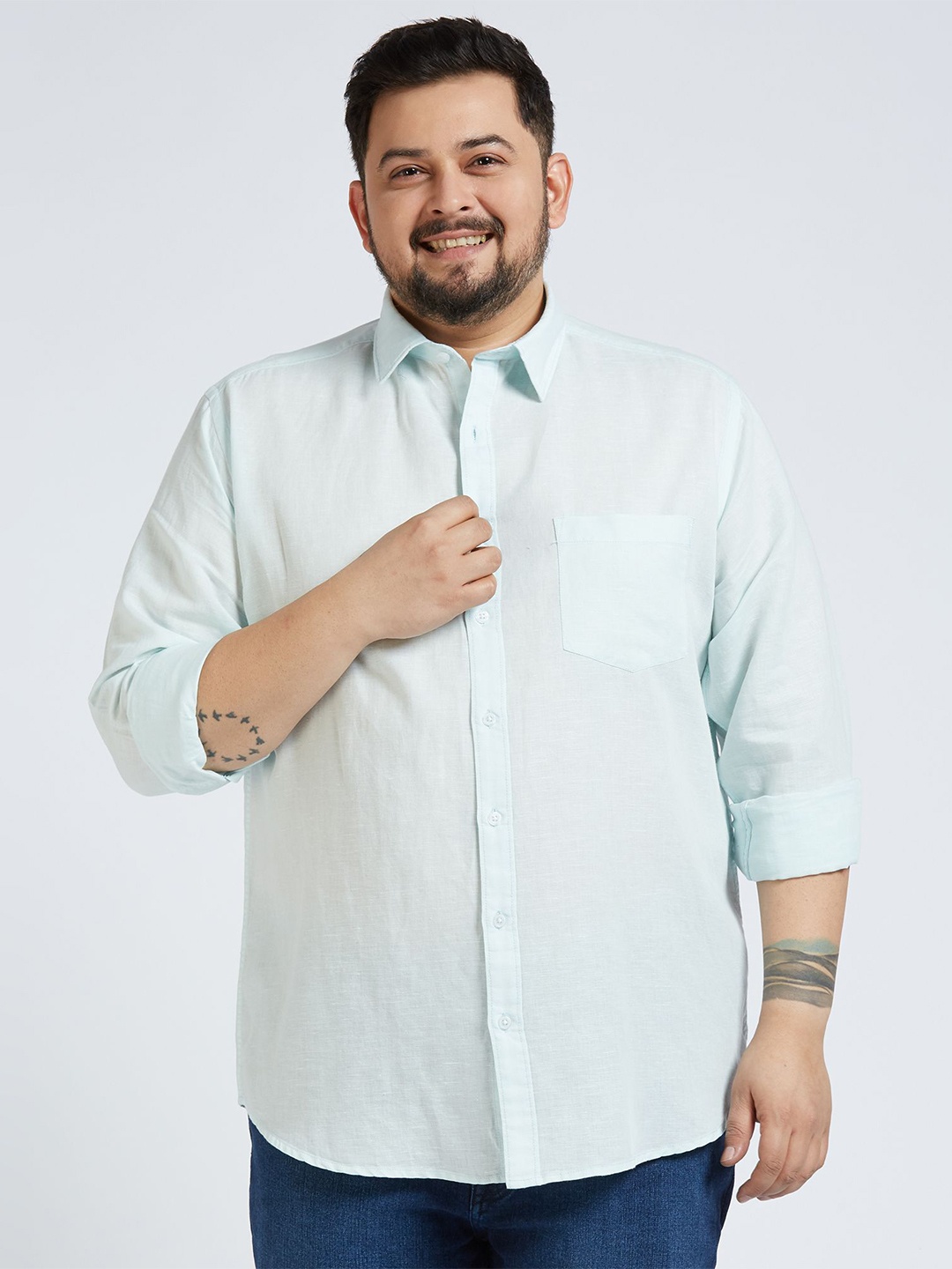 

Sizeupp Men Plus Size Standard Oversized Fit Spread Collar Solid Cotton Casual Shirt, Sea green