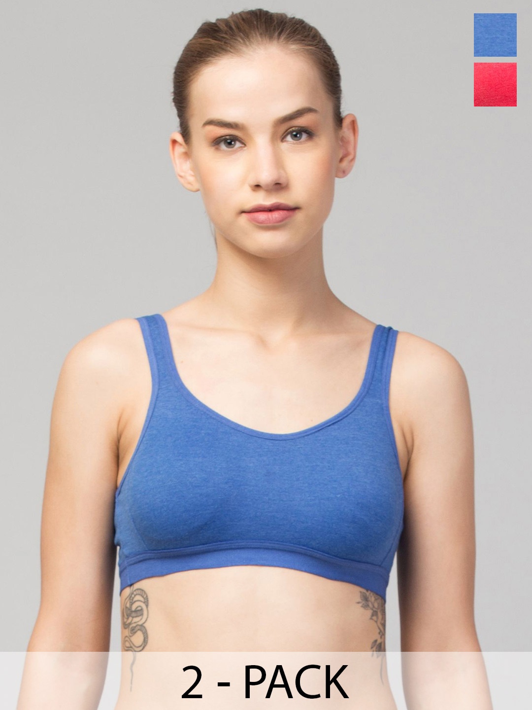

ULLAS Women Pack of 2 Full Coverage Non Padded Cotton Workout Bra, Navy blue