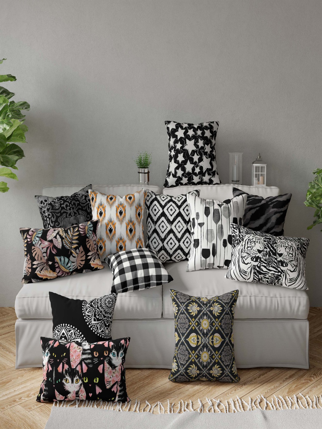 

Vargottam Black Set of 5 Geometric Square Cushion Covers