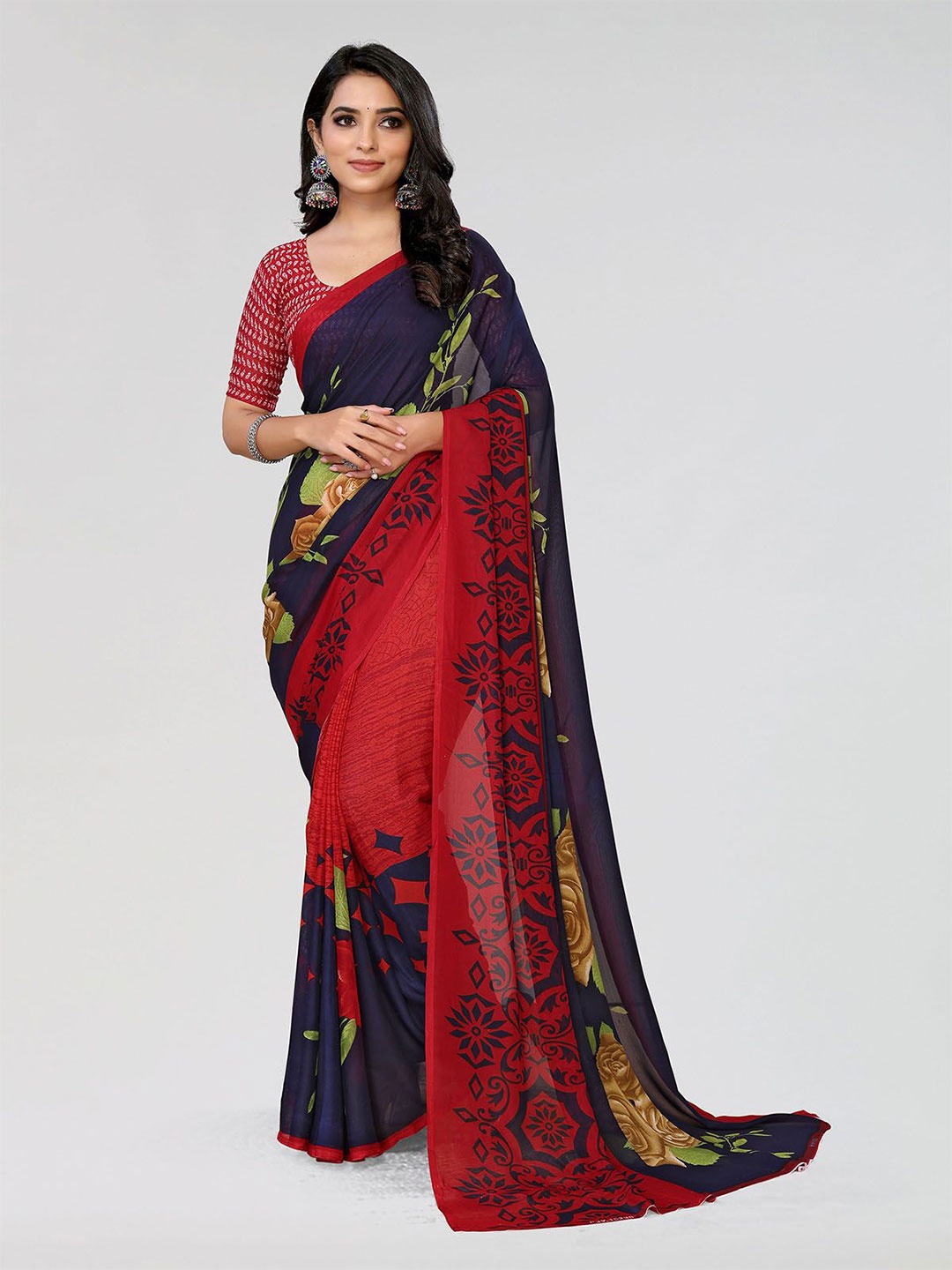 

Moda Rapido Floral Printed Saree, Blue