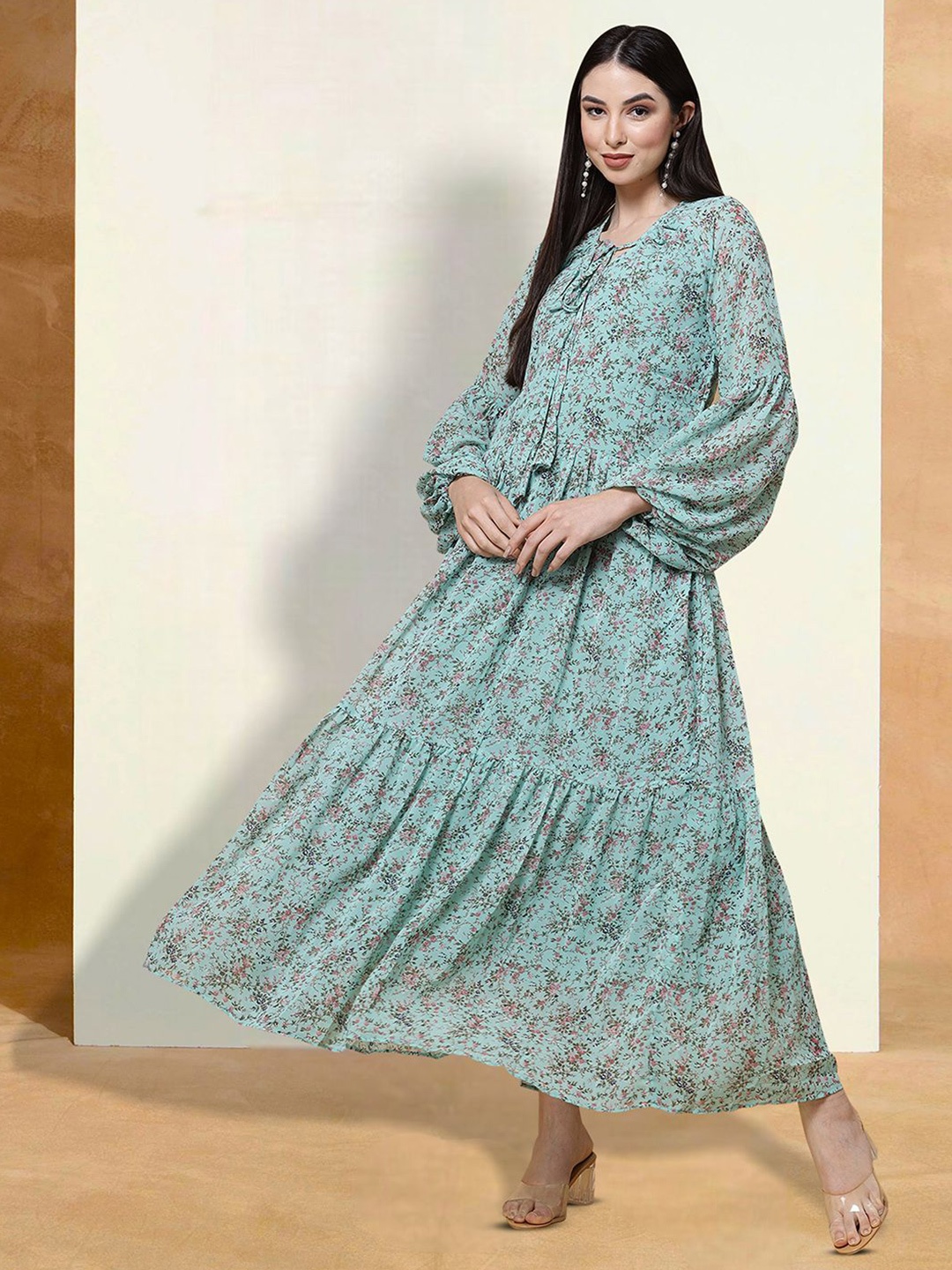 

BAESD Floral Print Applique Fit & Flare Dress, Sea green