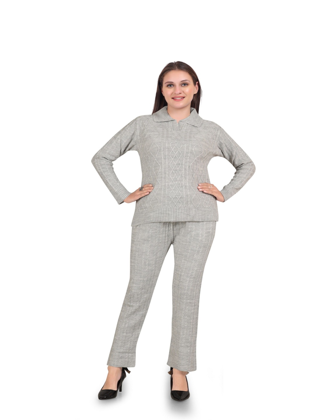 

Pampara Shirt Collar Sweater With Trouser, Grey