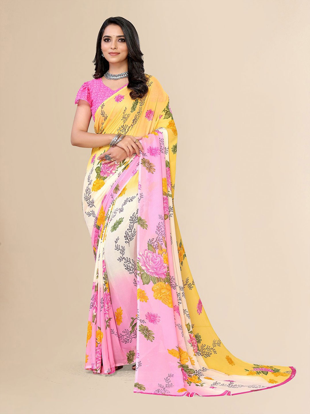 

Moda Rapido Floral Saree, Pink