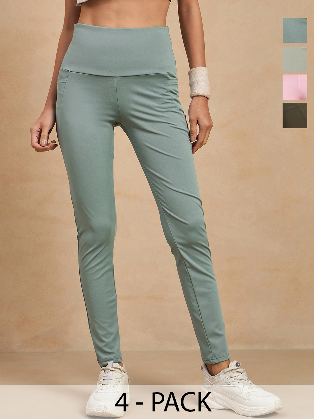 

COLOR CAPITAL Women Pack of 4 Antimicrobial Tights, Green