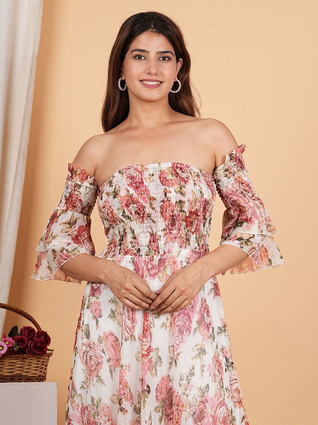 

YASH GALLERY Floral Print Off-Shoulder Chiffon Maxi Dress, Multi