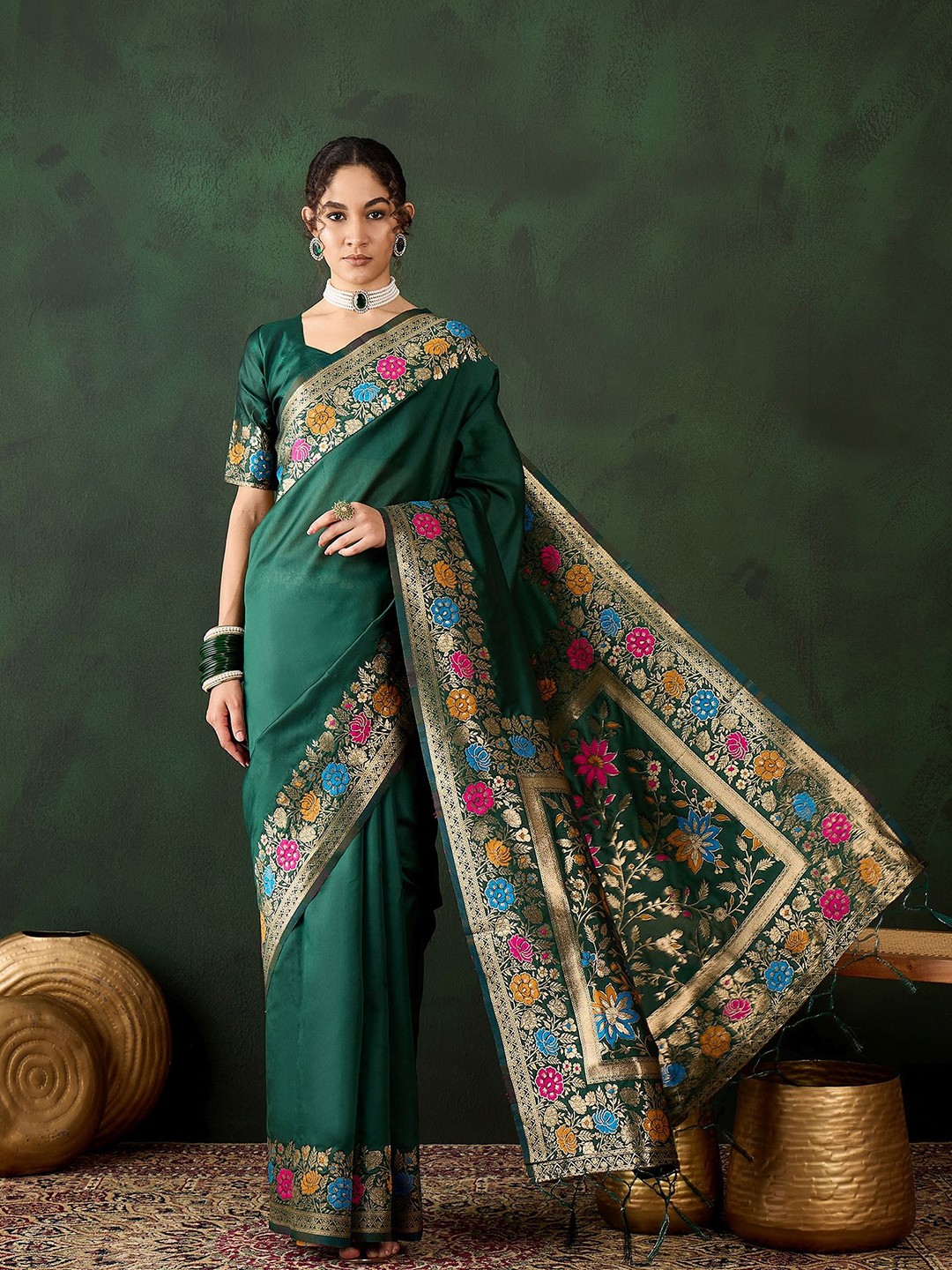 

KALINI Zari Banarasi Saree, Green