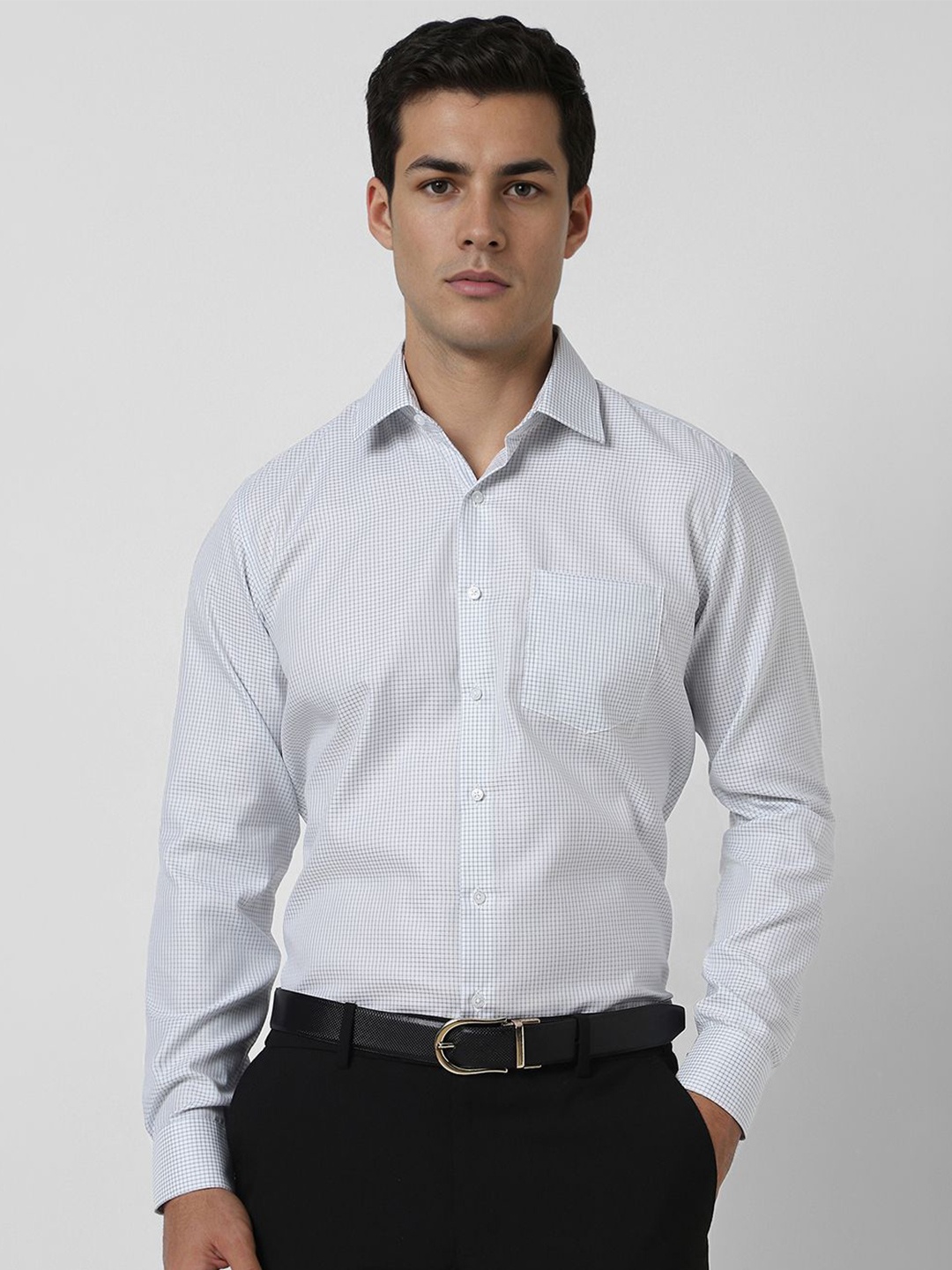 

Van Heusen Men Slim Fit Spread Collar Checked Cotton Casual Shirt, White
