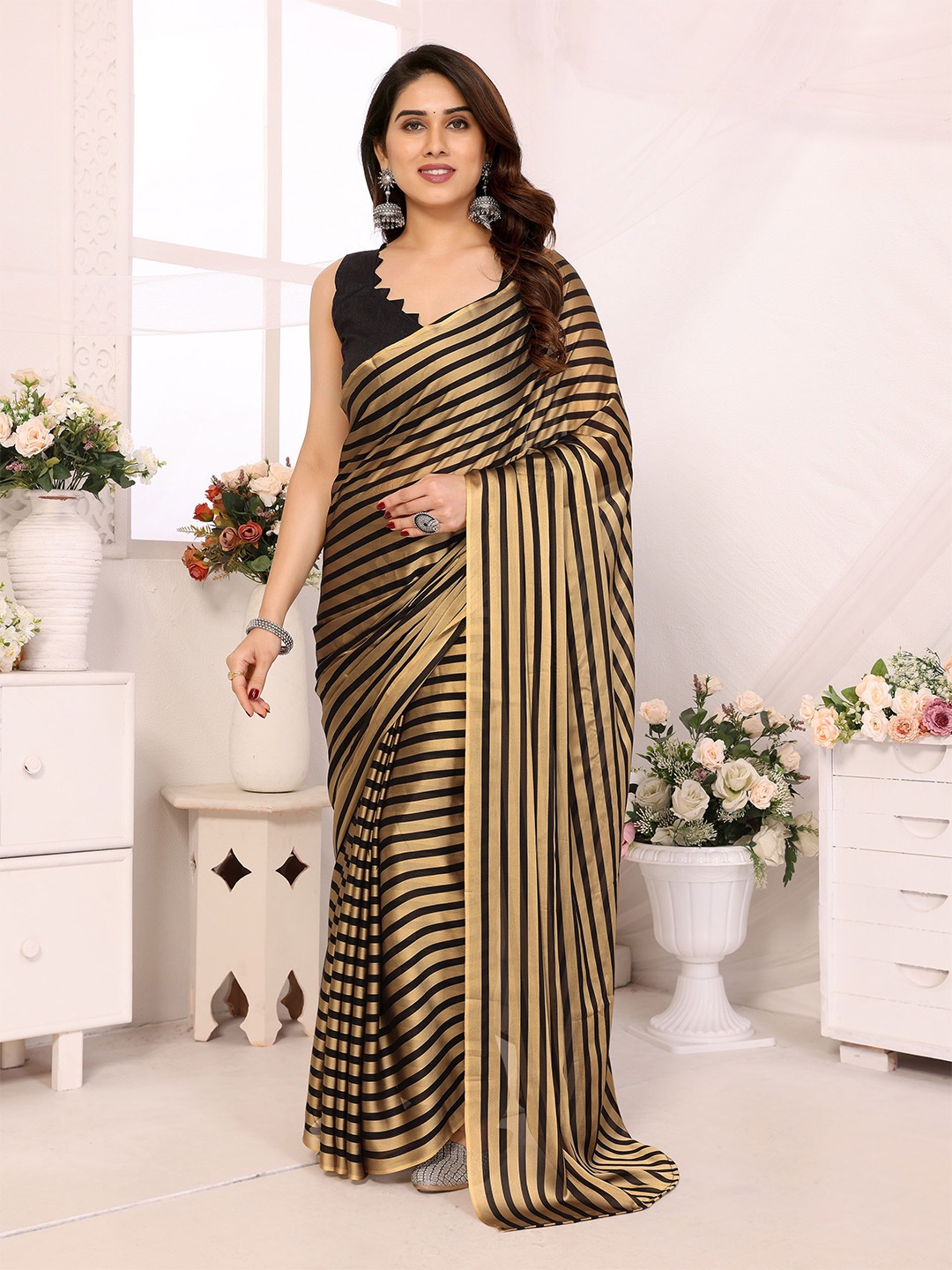 

Munir Leheriya Printed Ready to Wear Saree, Gold