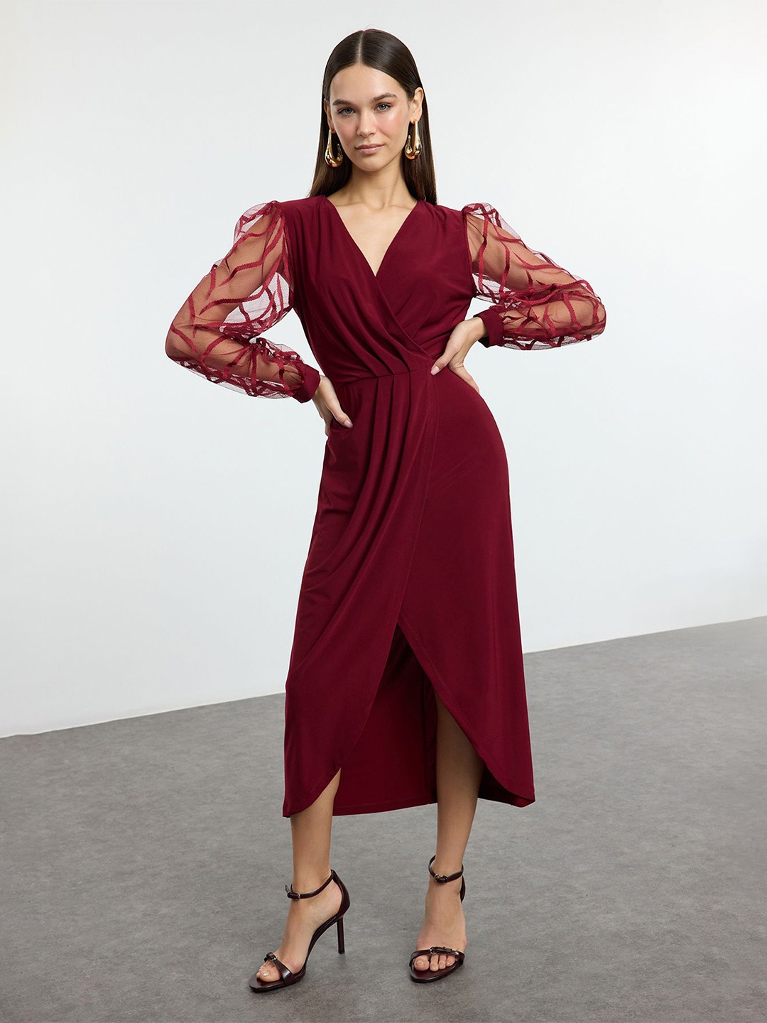 

Trendyol Puff Sleeve Midi Dress, Na