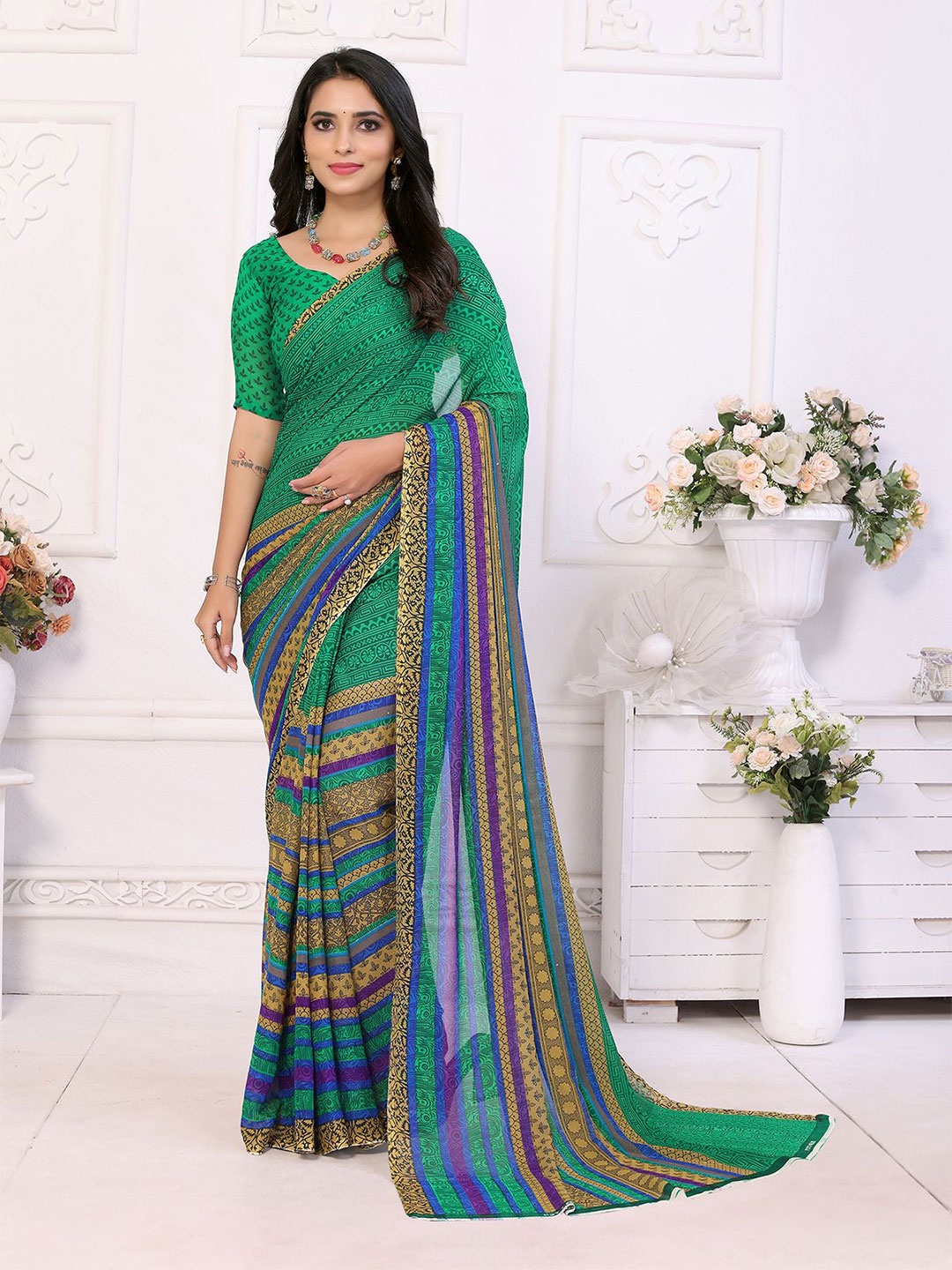 

Moda Rapido Ethnic Motif Printed Saree, Green