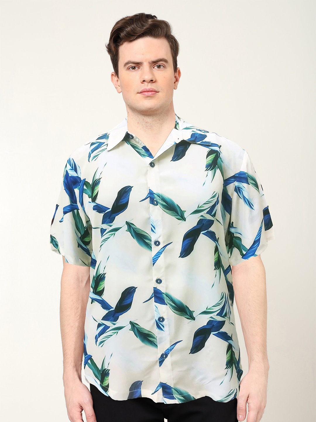 

YASH GALLERY Men Spread Collar Floral Printed Casual Shirt, Off white